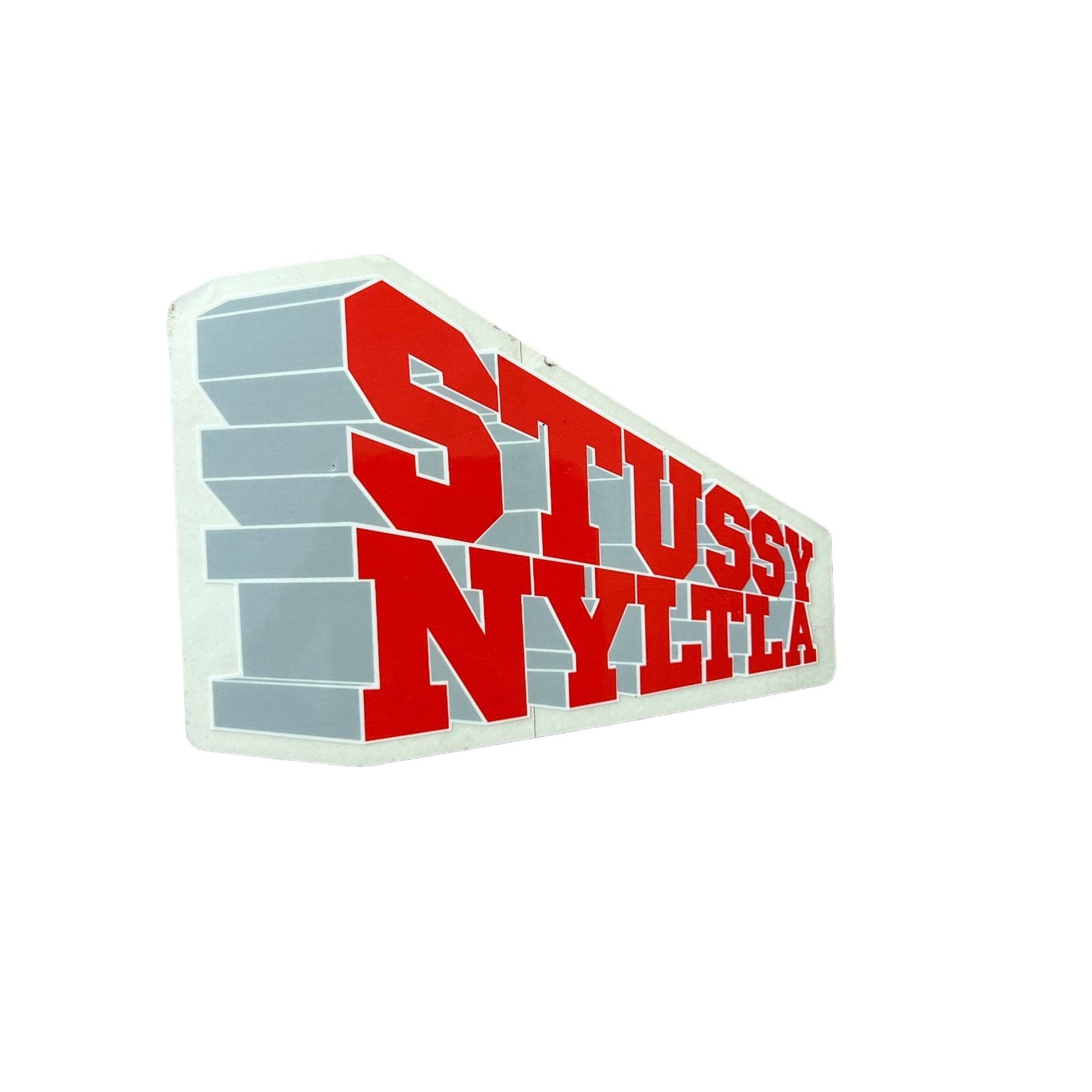 Stussy NYLTLA Block Vintage Sticker in red. The sticker measures 3.75"x3".