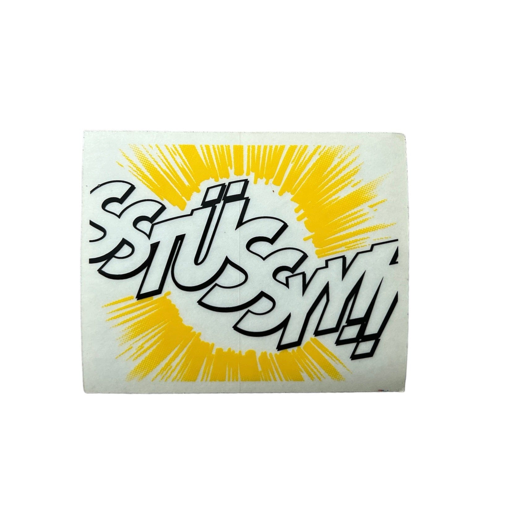 Stussy Color Bomb Sticker in yellow. The sticker measures 4"x3.25".