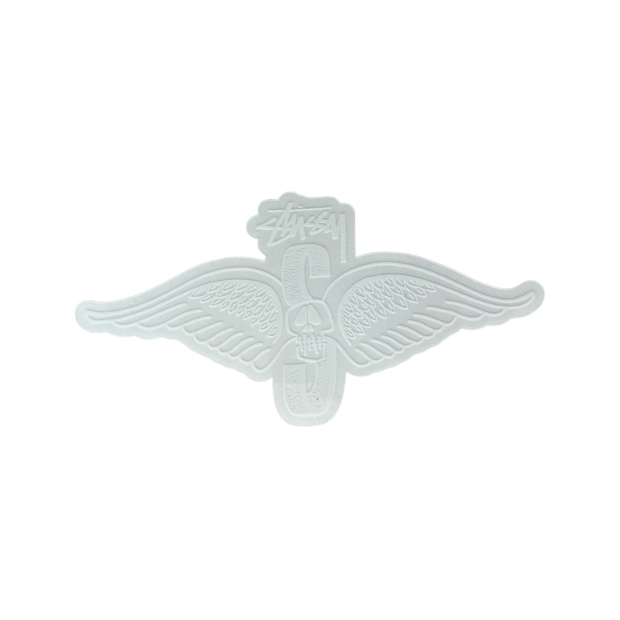 Stussy Winged Skull Sticker in White.