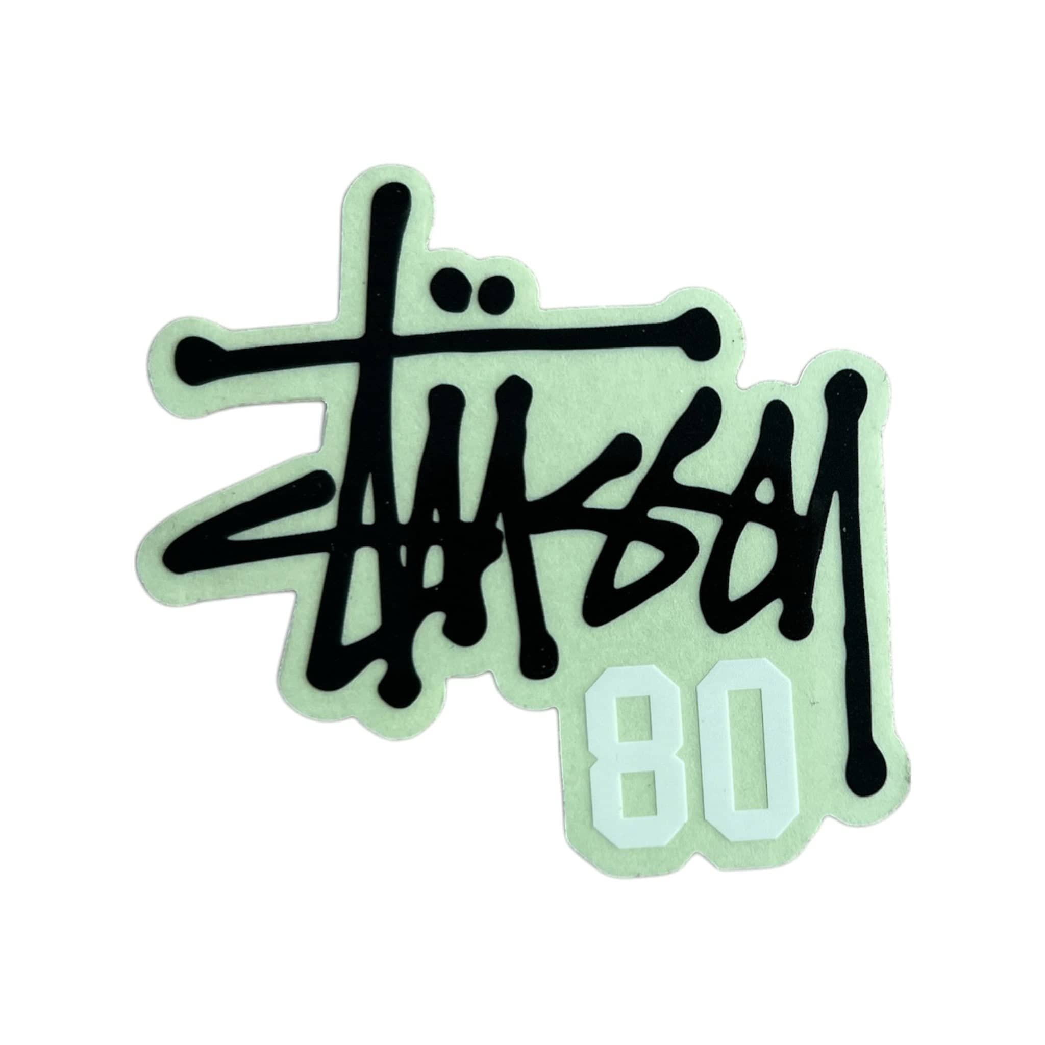 Stussy logo with '80' on a light green background