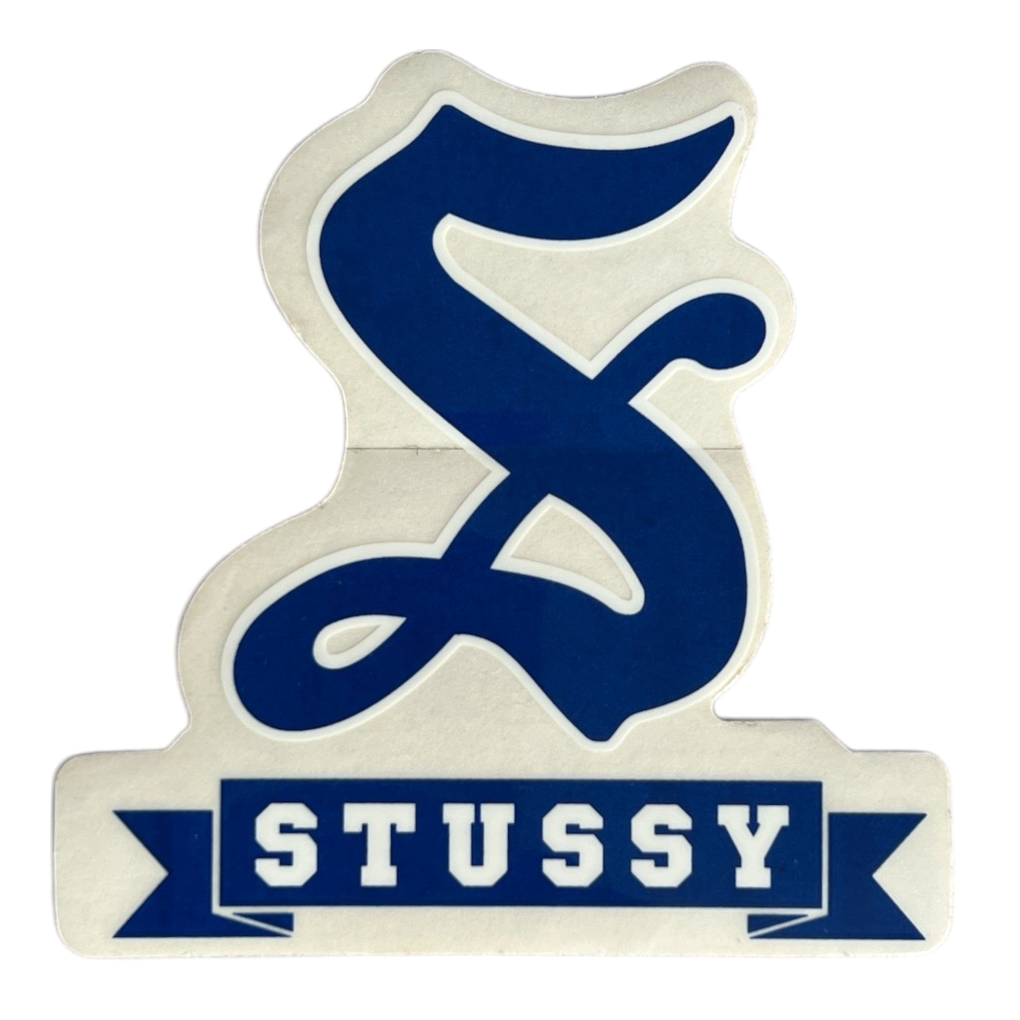 Stussy logo with blue 'S' and brand name on a white background