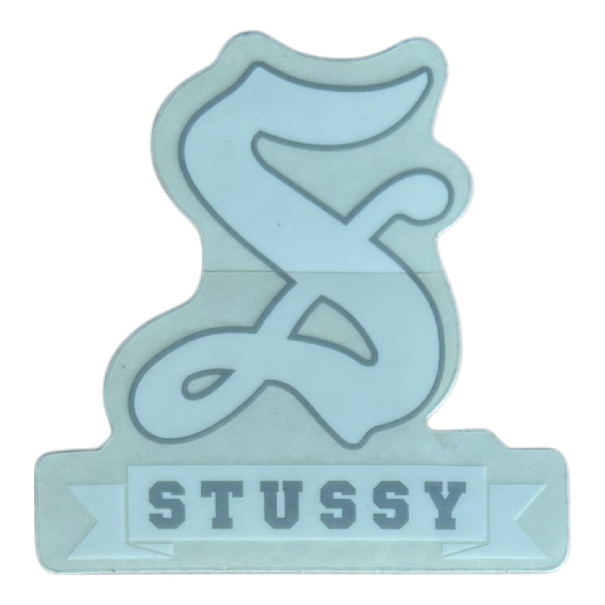 Light blue 'Stussy' logo on a white background