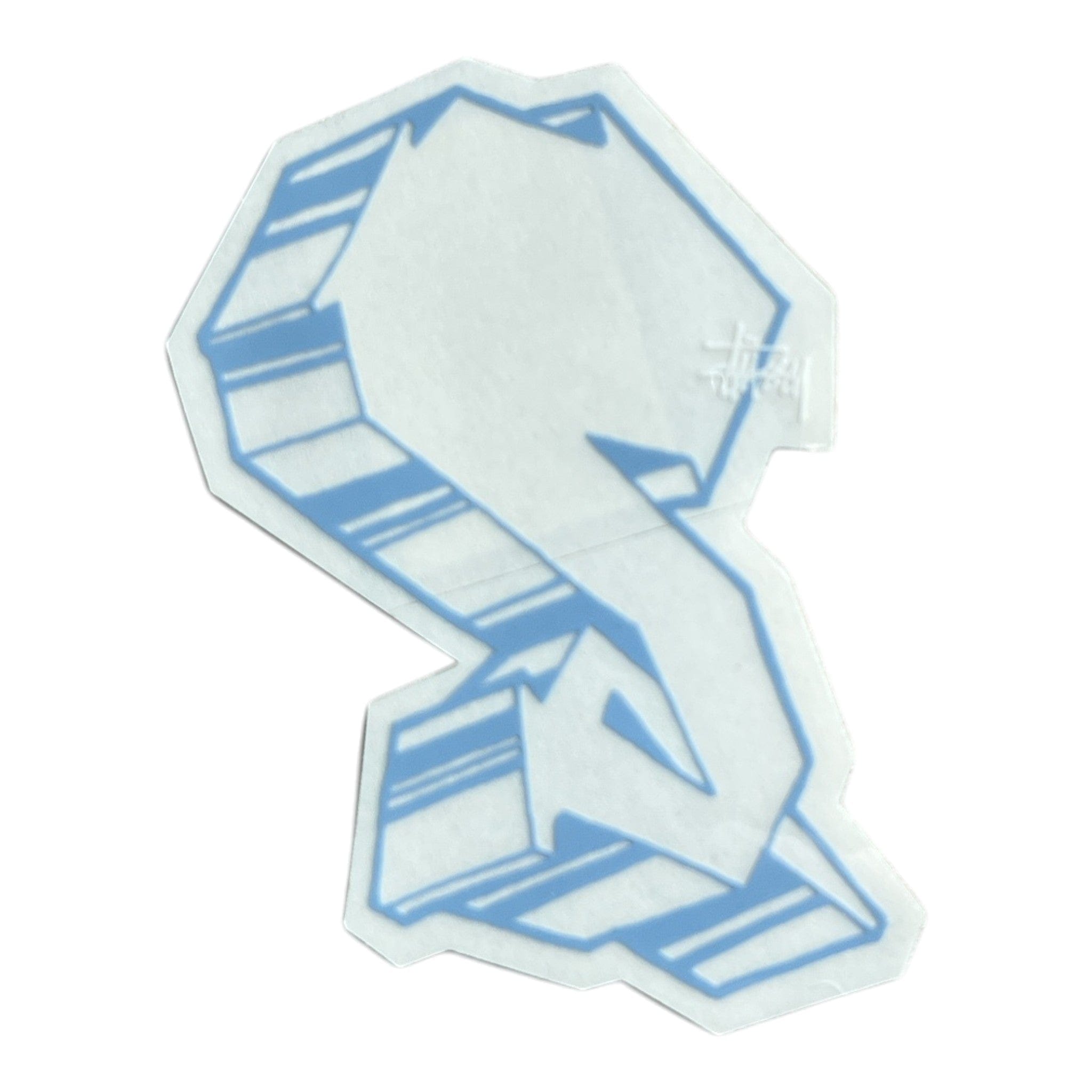 Blue and white logo on a white background