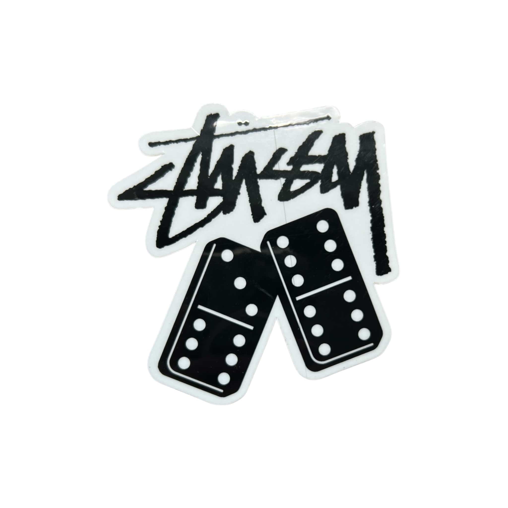 Stussy logo with two black dominoes on a white background