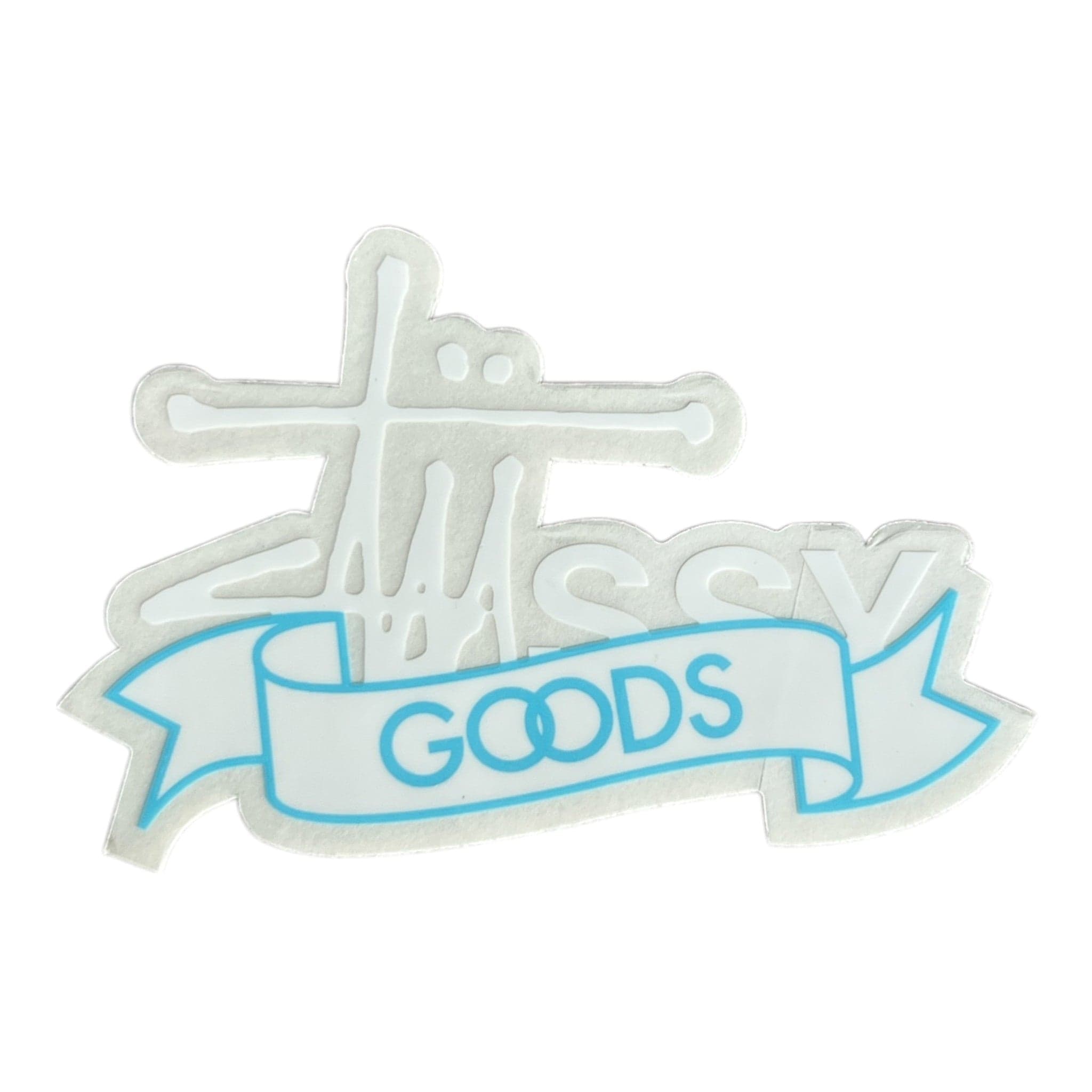 stussy sticker with blue and white