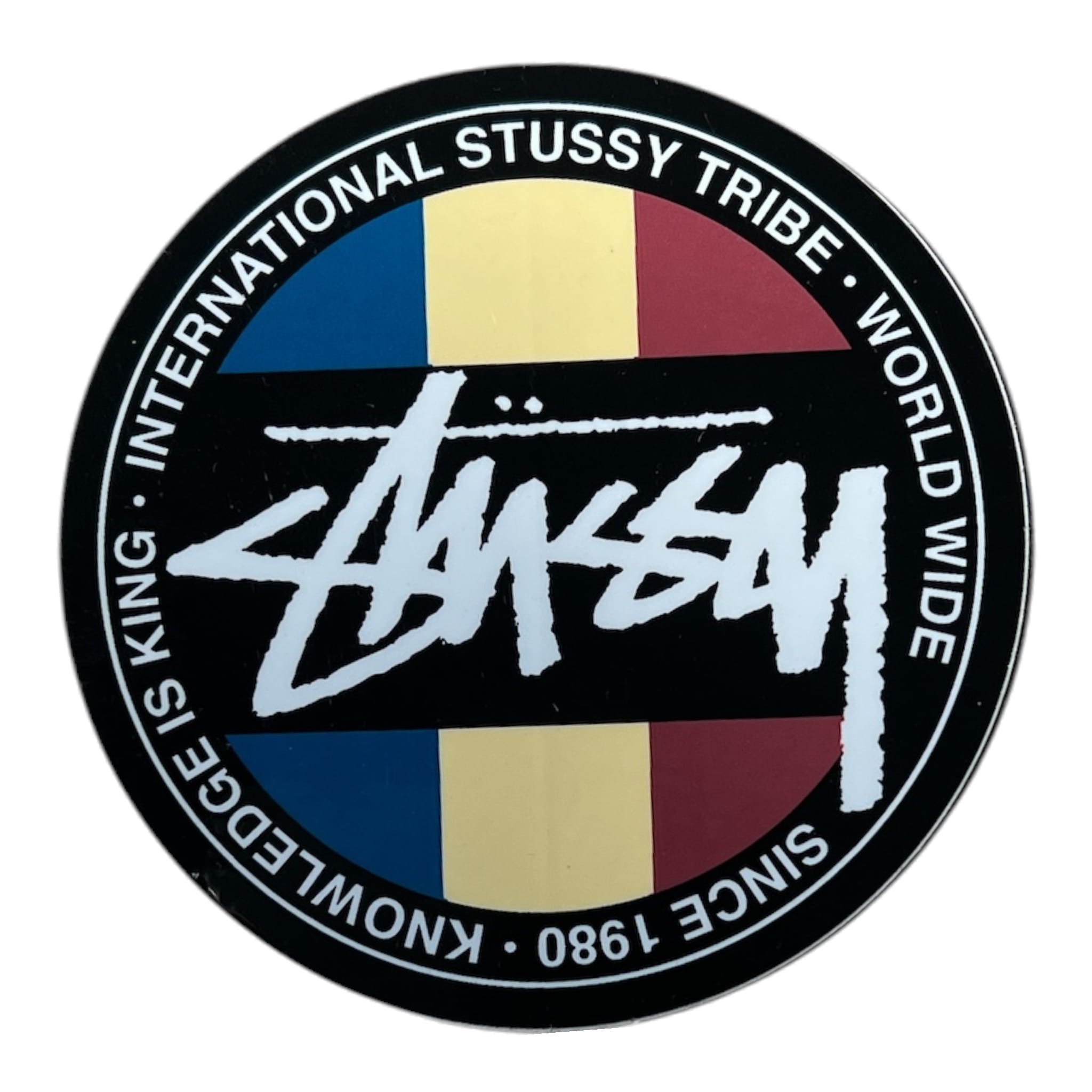 Stussy Knowledge is King Blue Yellow Red Sticker