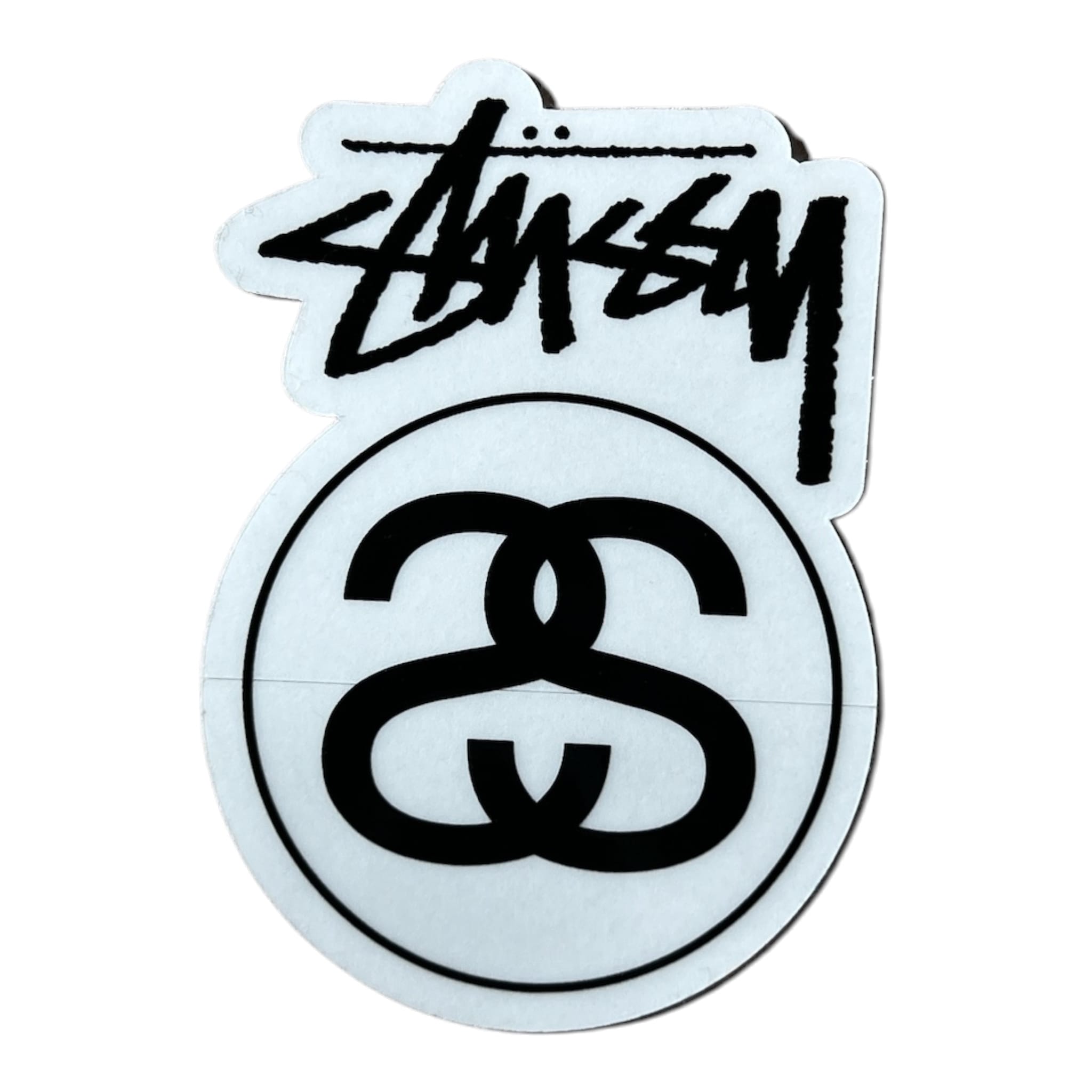 Stussy Painted Script Over Double Link Black Small Sticker