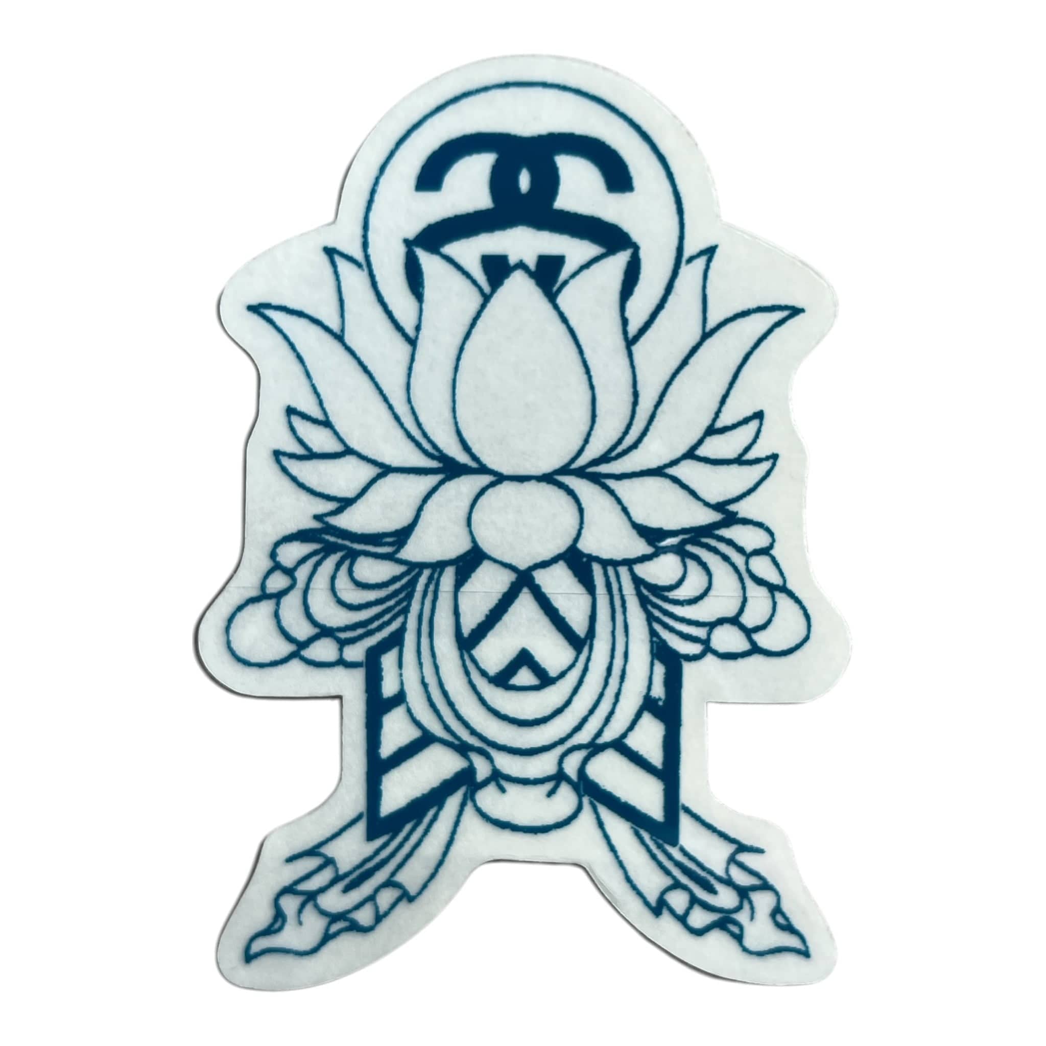 Blue and white lotus flower design on a white background