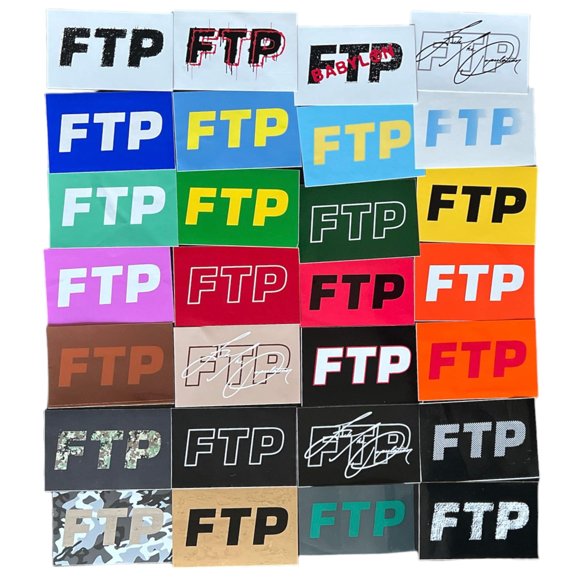 FTP Fuckthepopulation OG Logos stickers. The original FTP box logo sticker in all varieties.