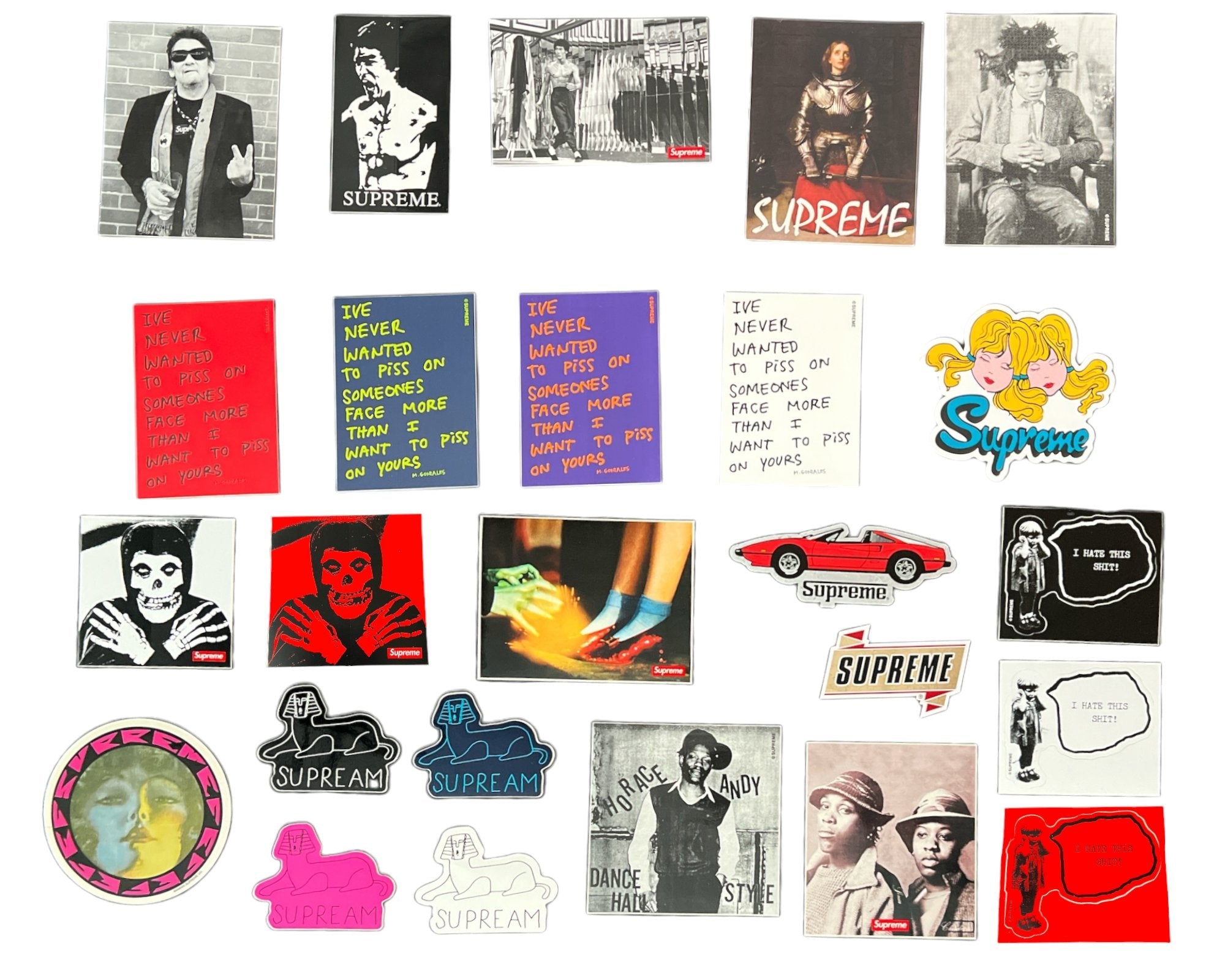 Supreme Stickers Supreme stickers from the Spring Summer and Fall Winter seasons of 2013.