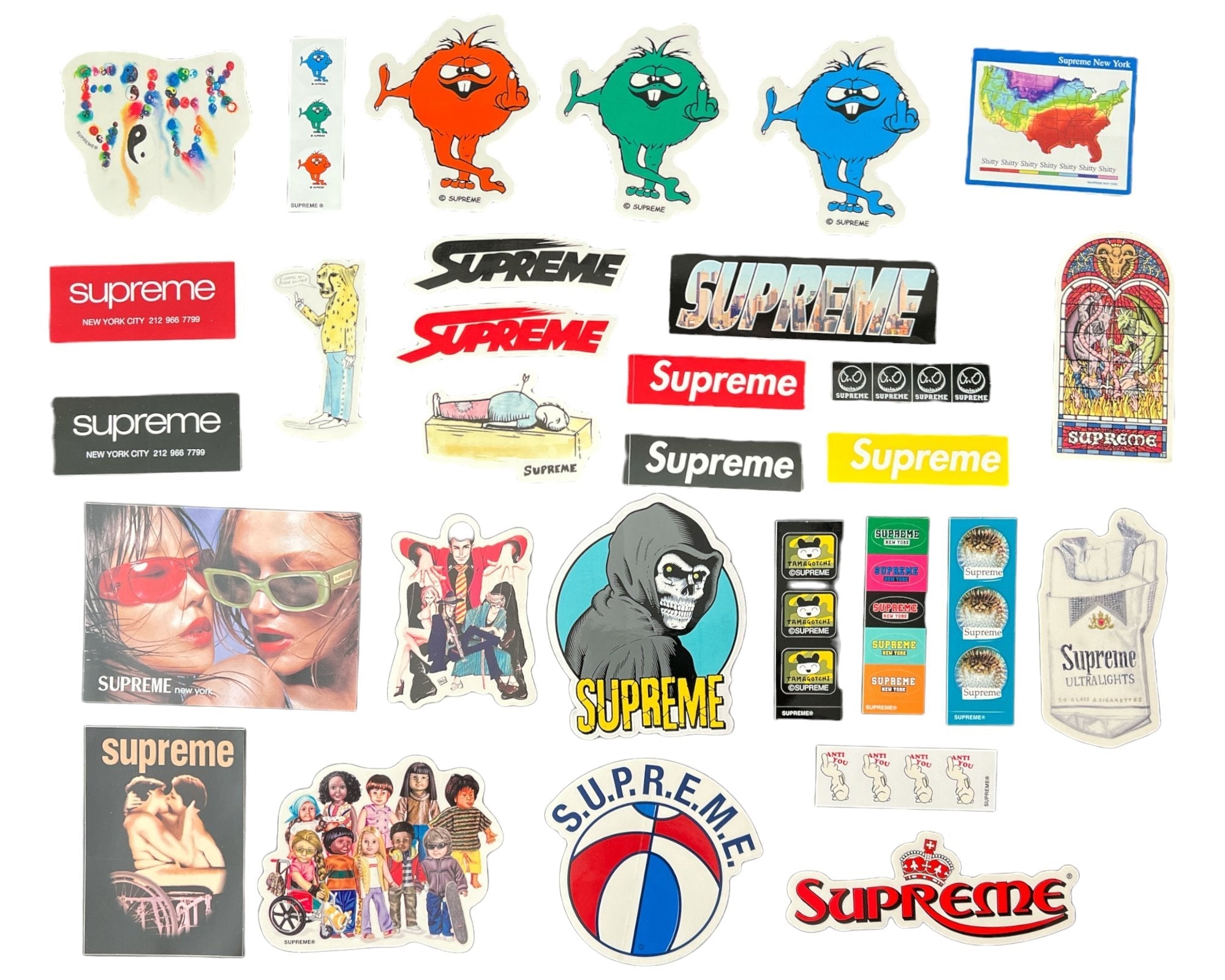 Supreme stickers from the Spring Summer and Fall Winter seasons of the year 2023.