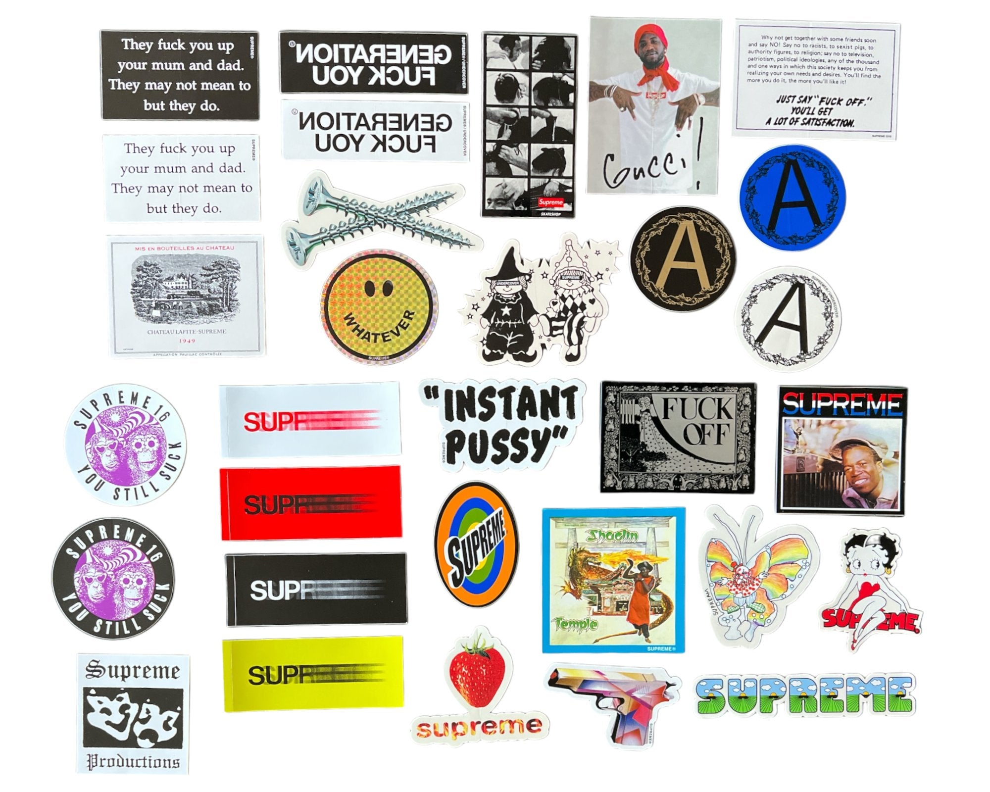 Supreme stickers from the Spring Summer and Fall Winter seasons of 2016.