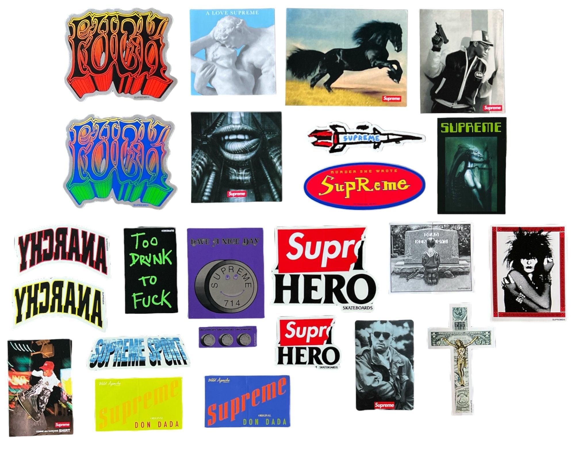 Supreme stickers from the Spring Summer and Fall Winter seasons of 2014.