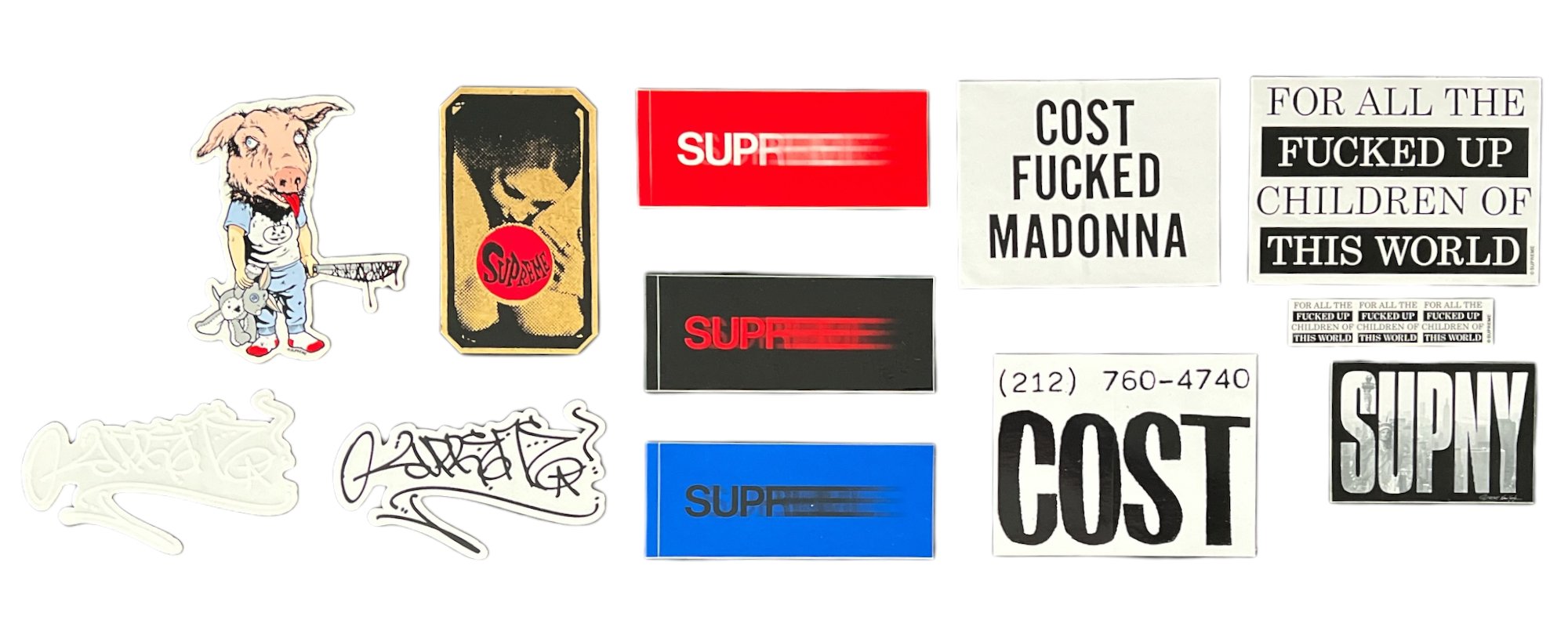 Supreme stickers from the Spring Summer and Fall Winter seasons of 2010.