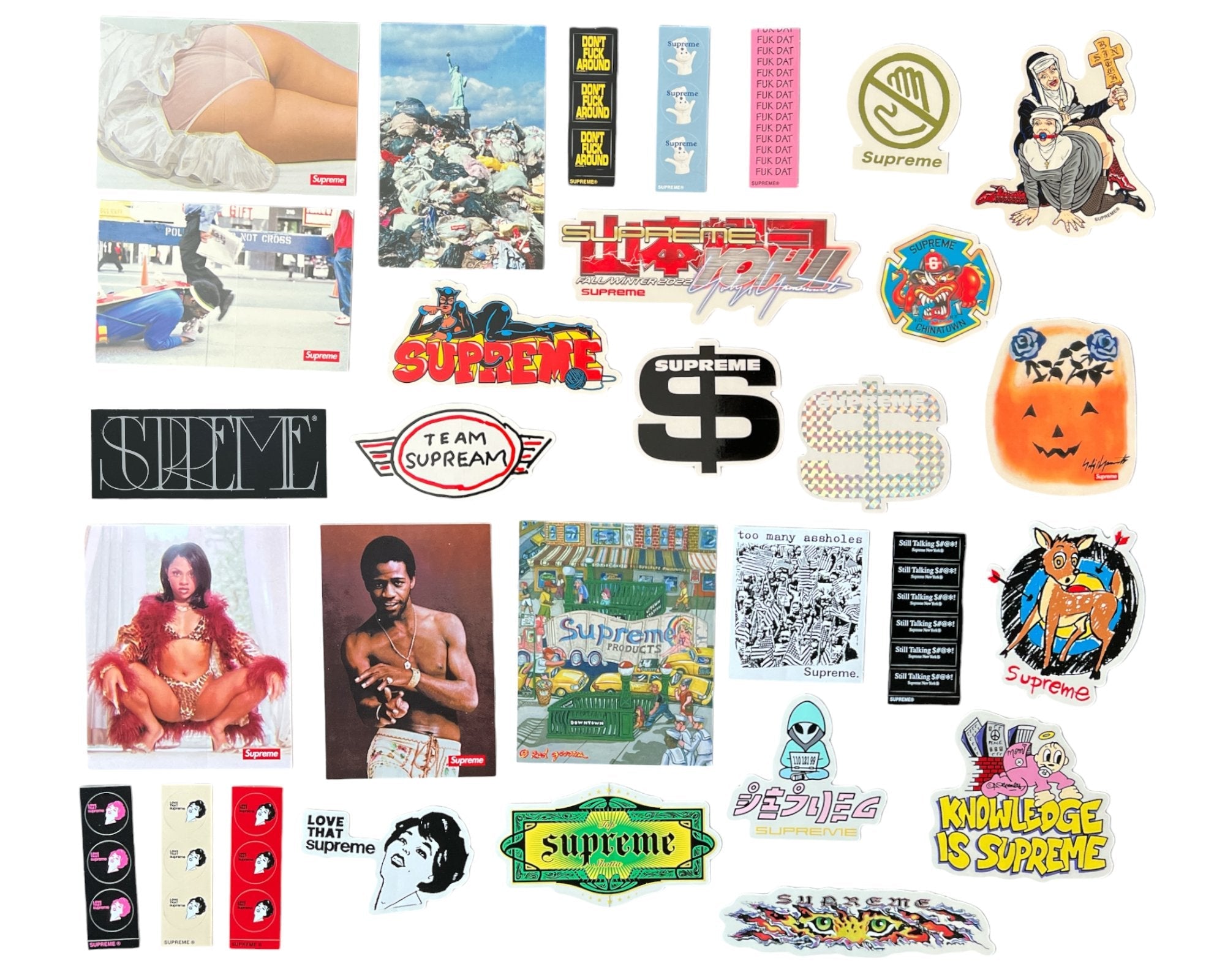 Supreme stickers from the Spring Summer and Fall Winter seasons of 2022.