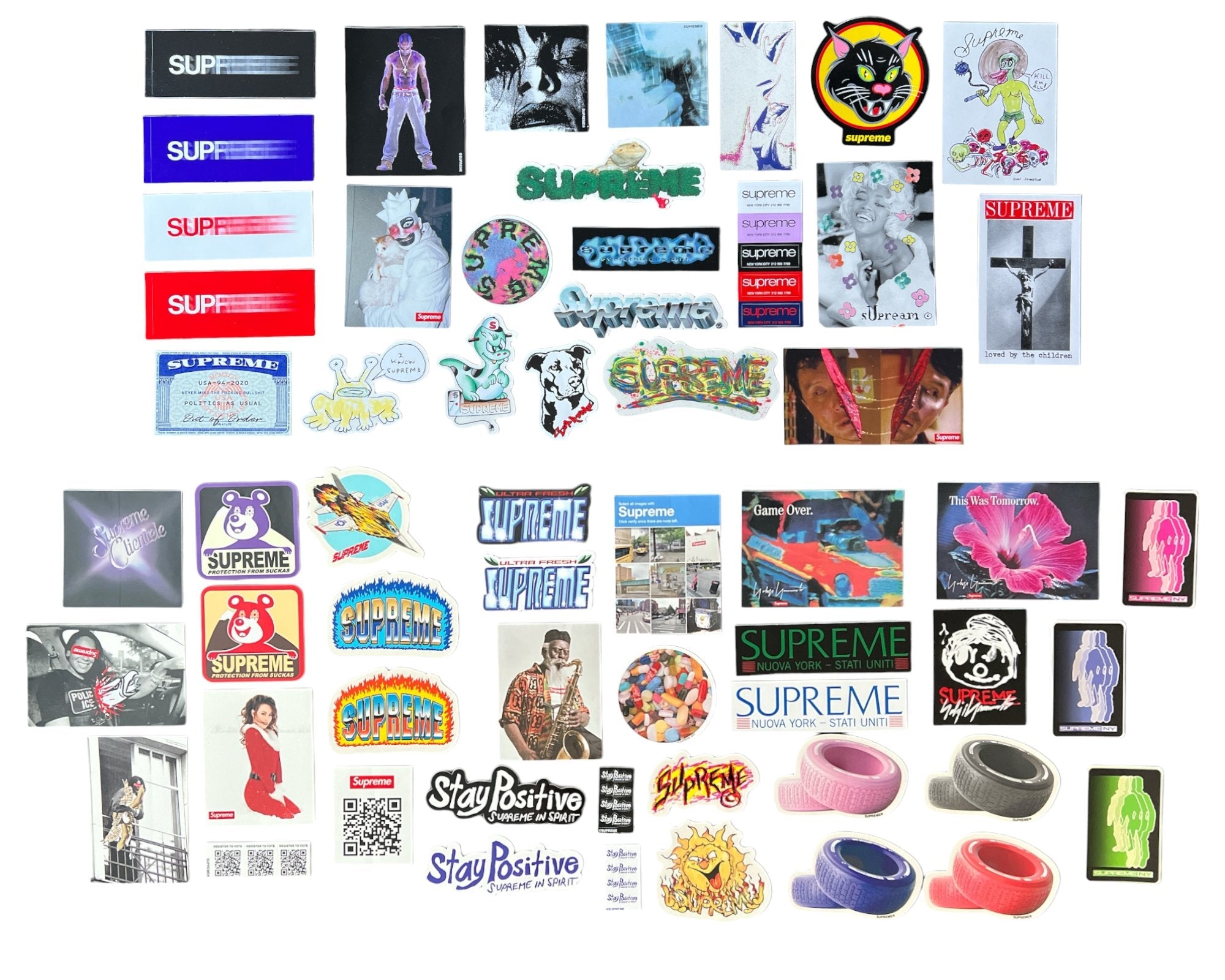 Supreme stickers from the Spring Summer and Fall Winter seasons of 2020.