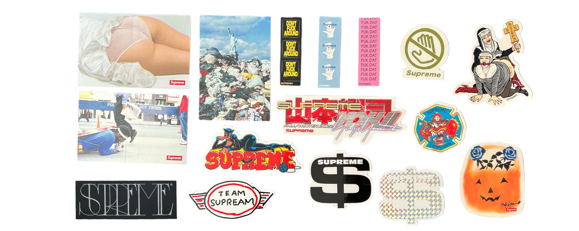 Supreme stickers released during the Fall Winter season of 2022.