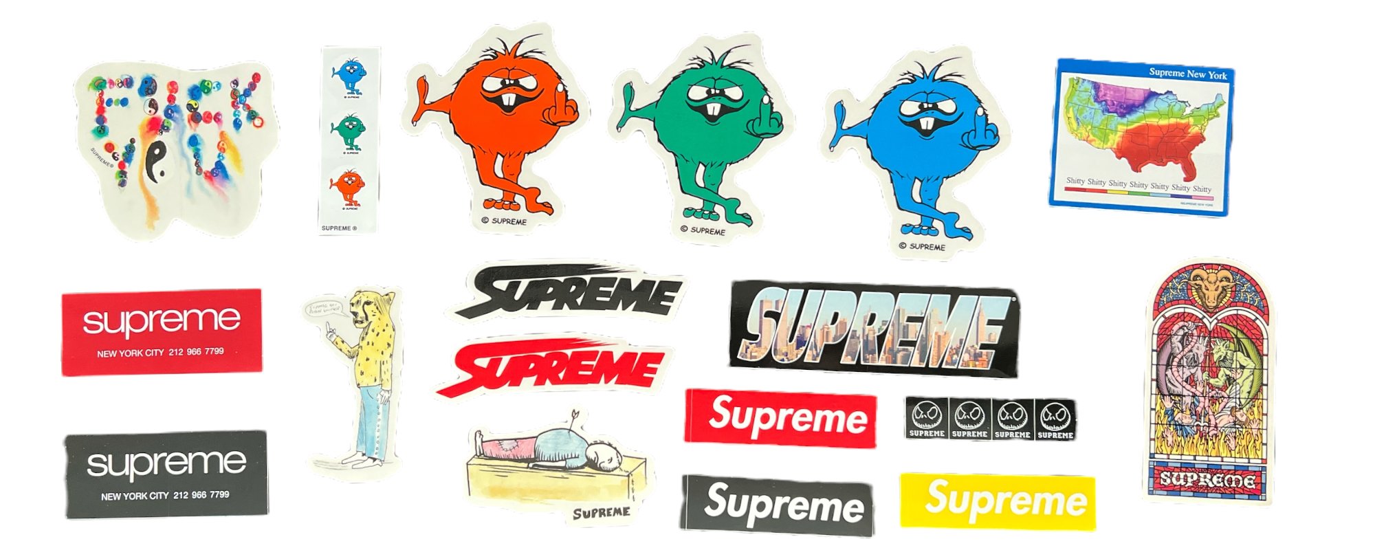 Supreme stickers released during the Fall Winter season of 2023.