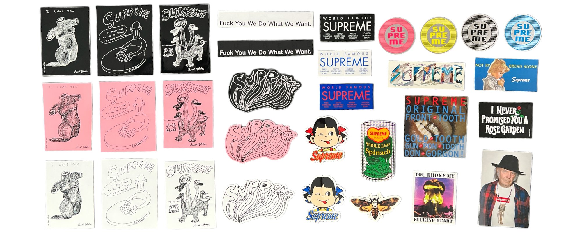 Supreme stickers released during the Spring Summer season of 2015.