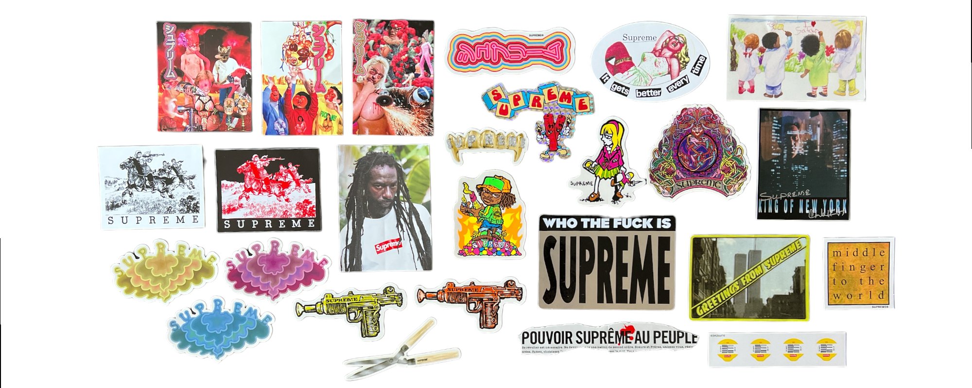 Supreme stickers released during the Spring Summer season of 2019.