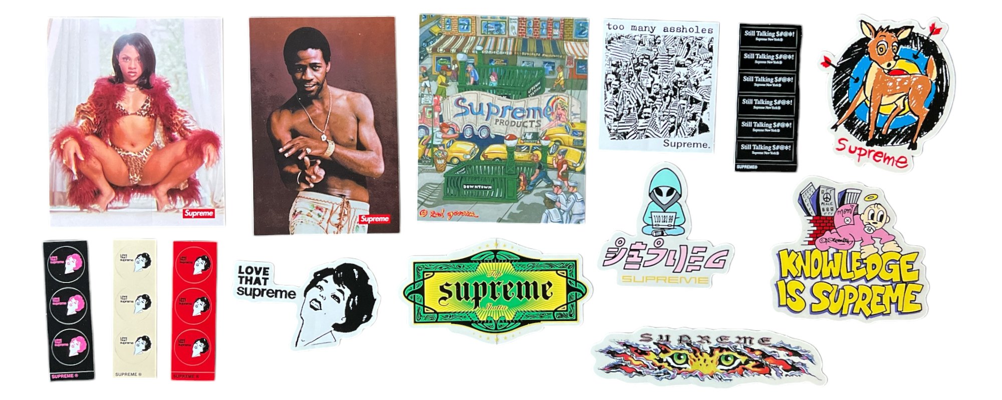 Supreme stickers released during the Spring Summer season of 2022.