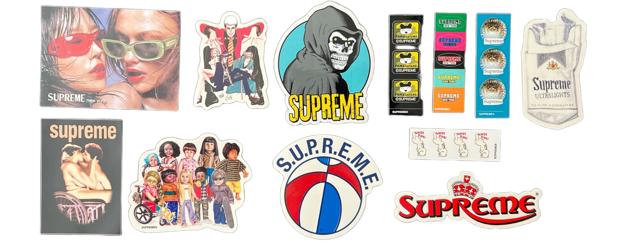 Supreme stickers released during the Spring Summer season of 2023.