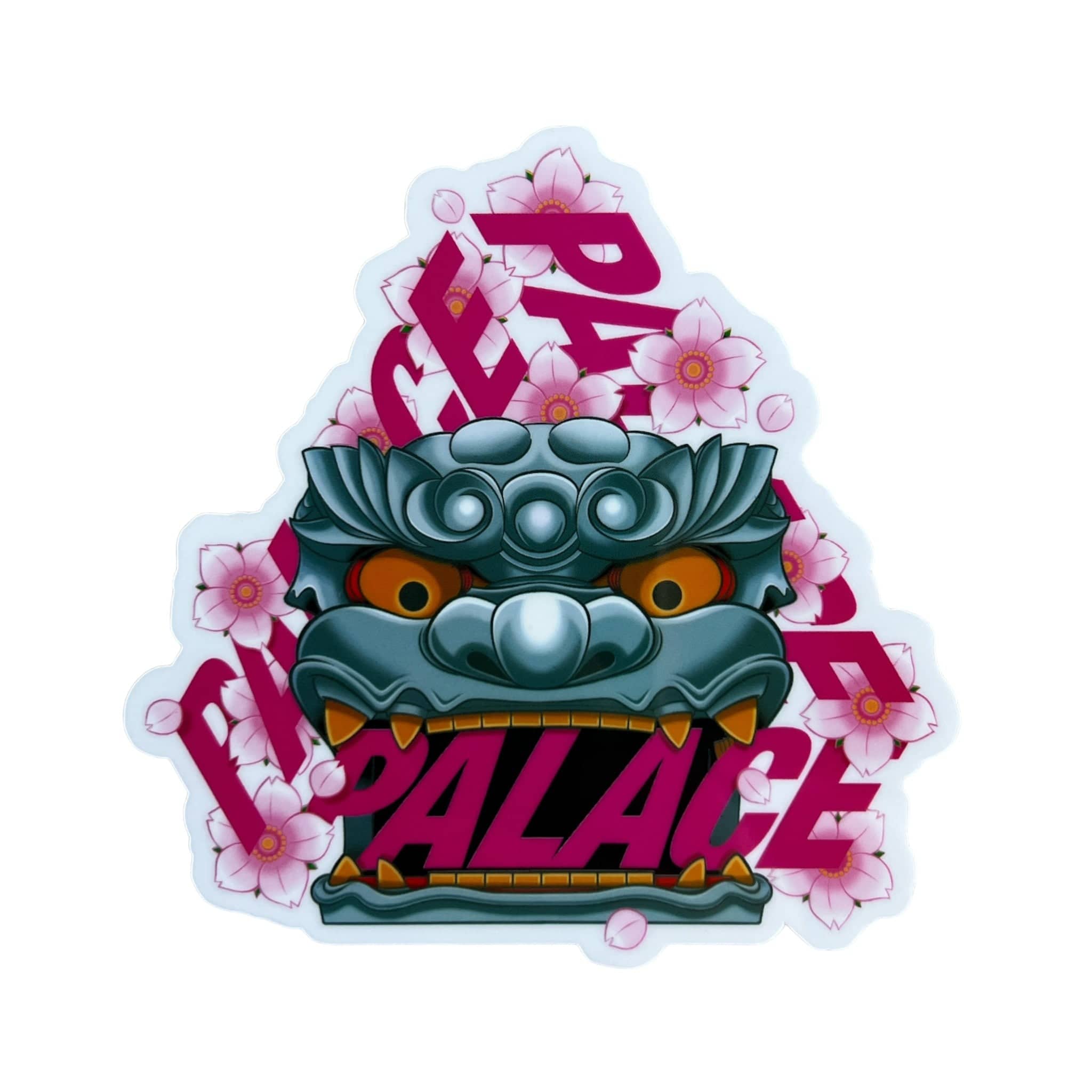 palace skateboards sticker with dragon on floral background