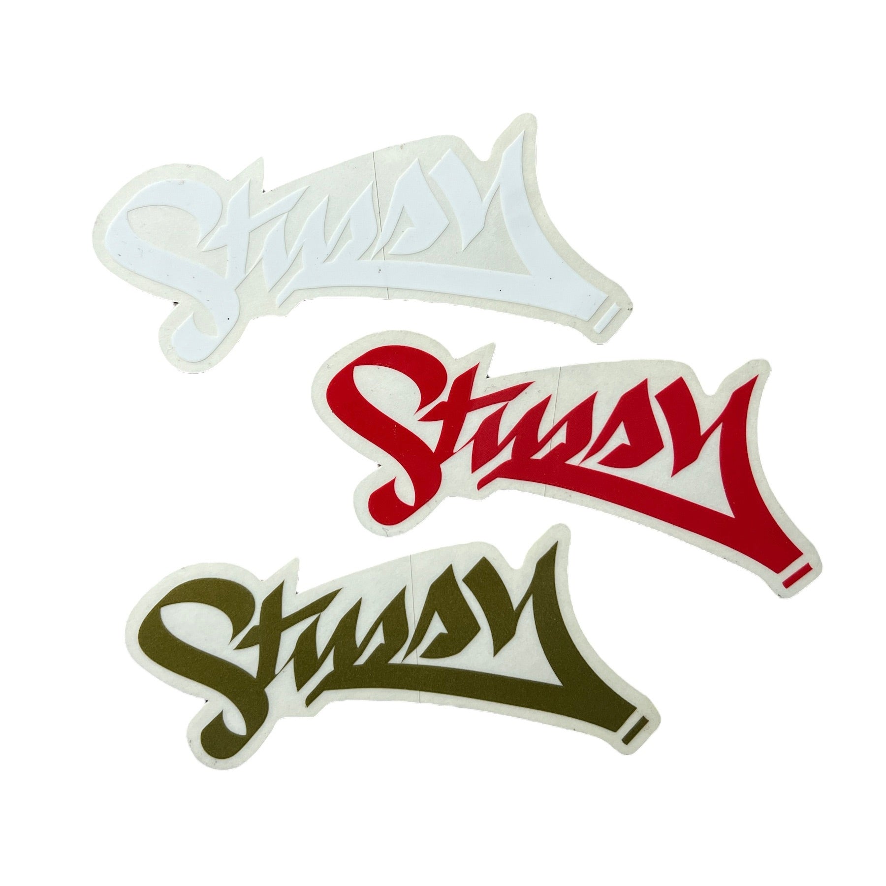 Stussy Vintage Script Stickers White Red Olive