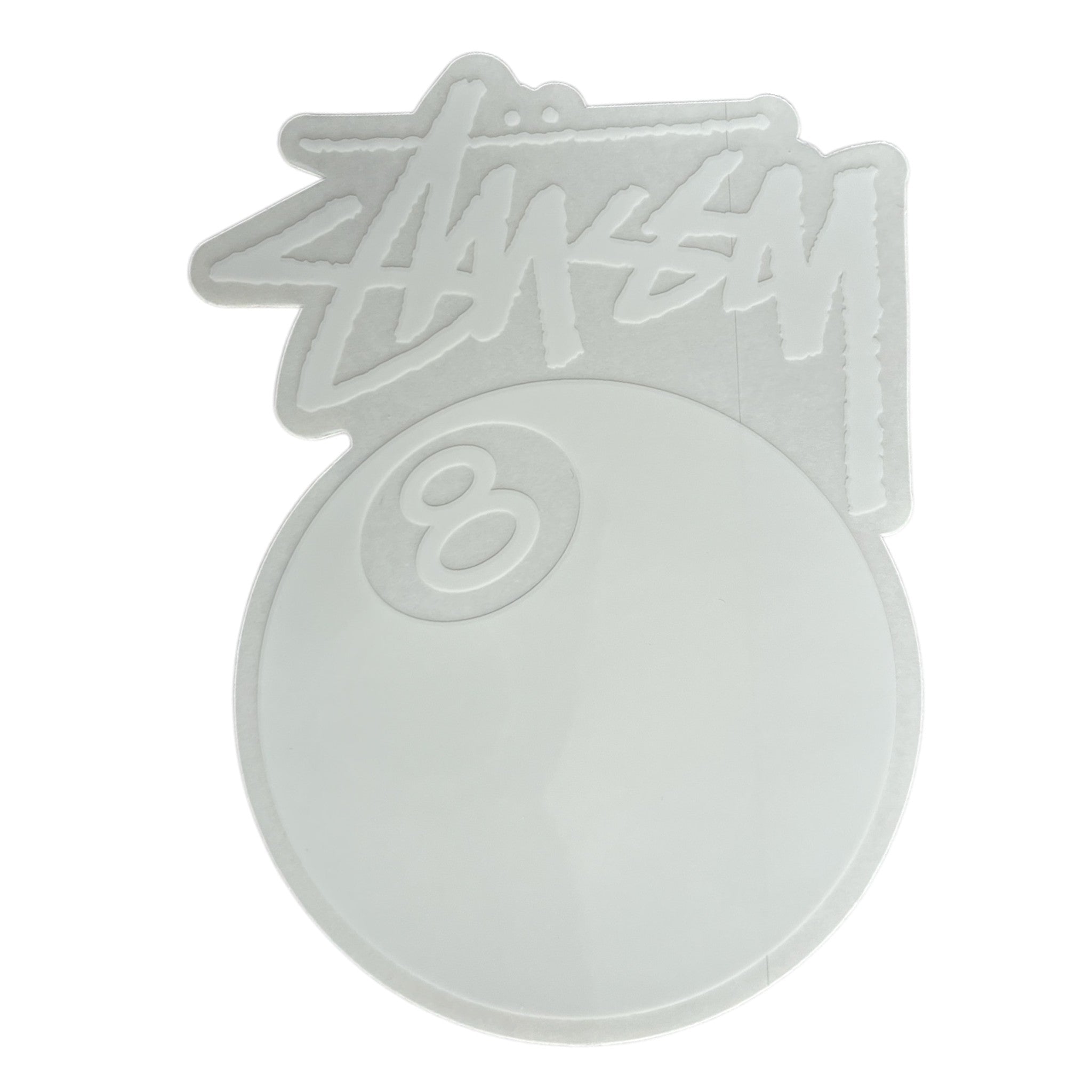 Gray 'Stussy' logo with number '8' on a white background