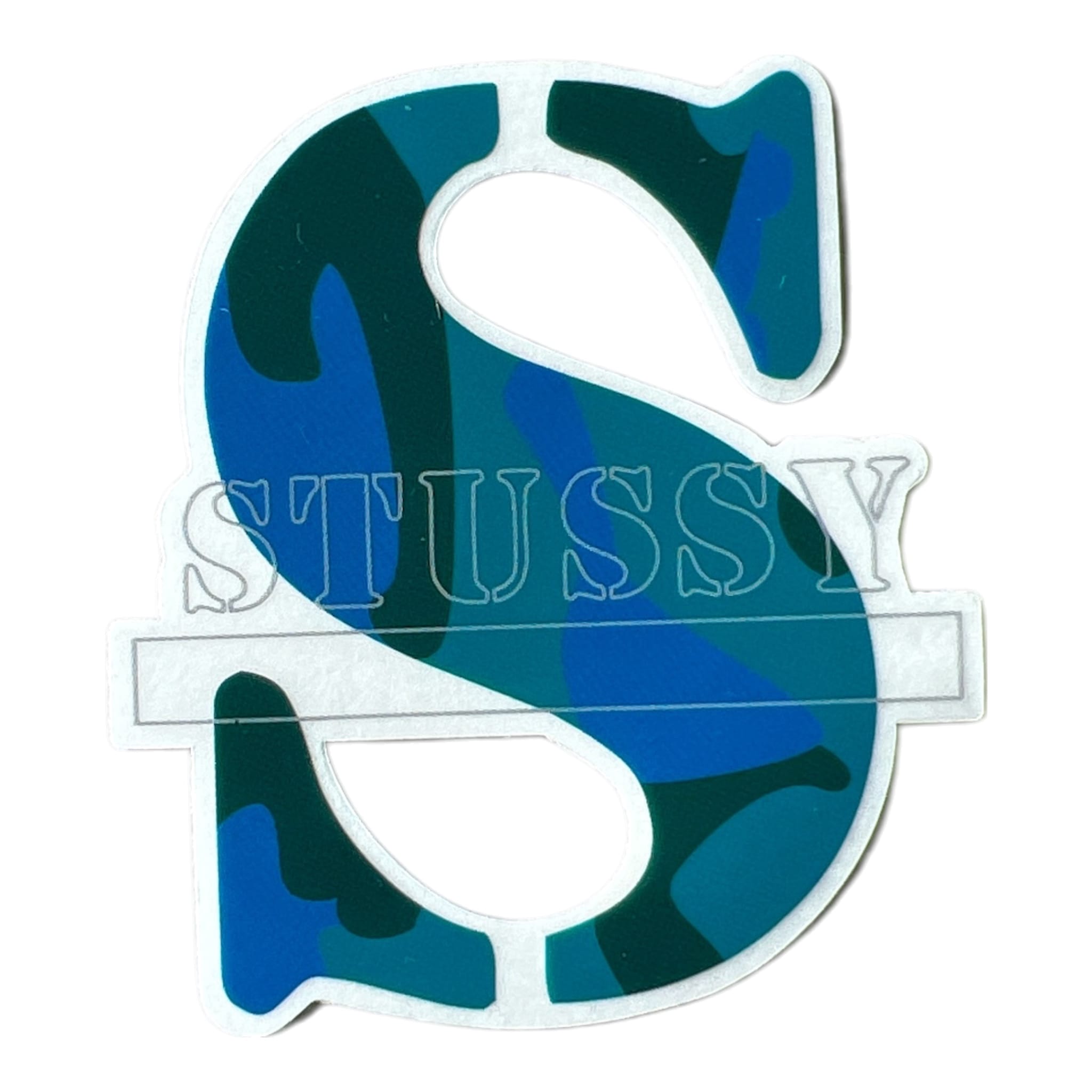 Stussy S Stencil Blue Green Camo Sticker