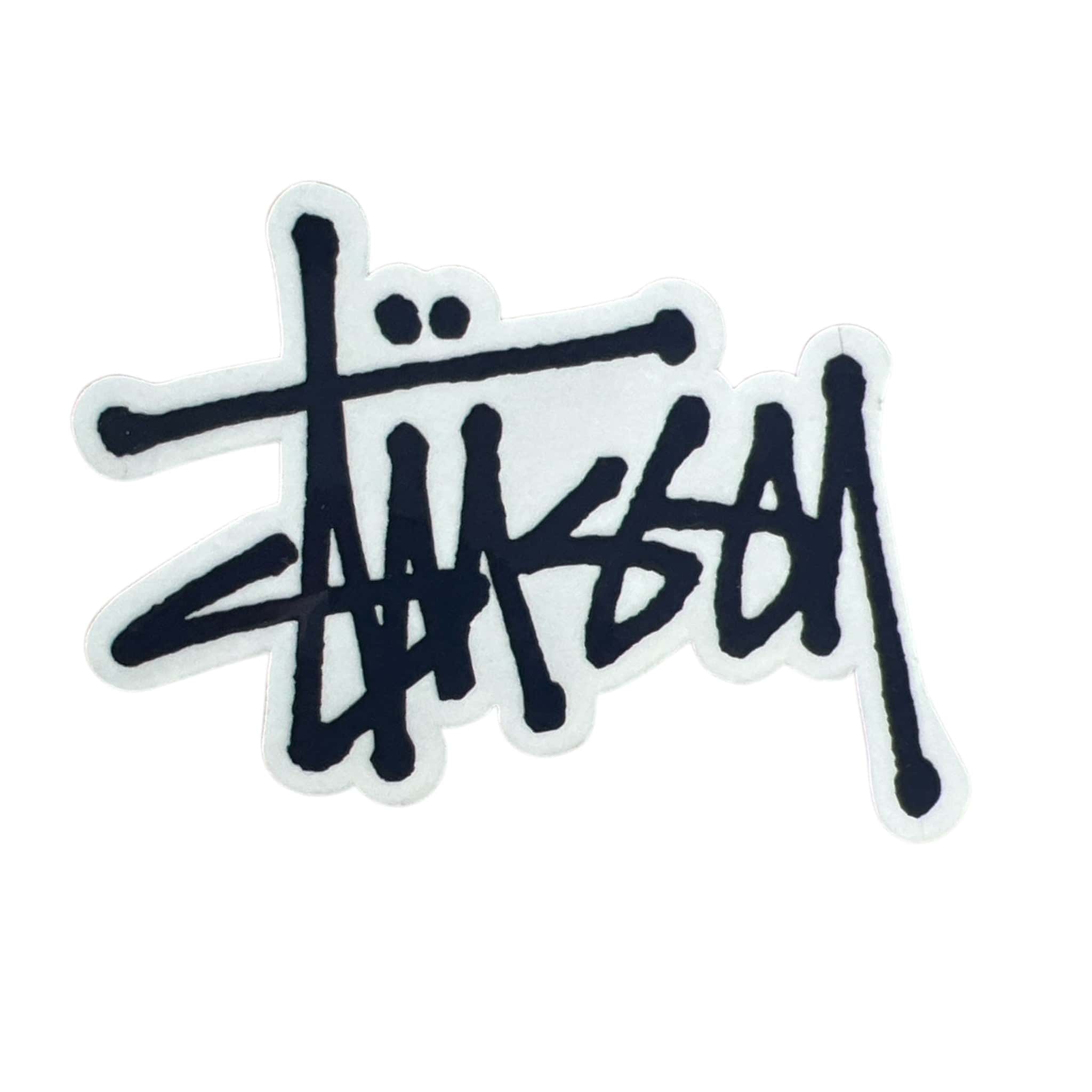 Blue 'Stussy' logo on a white background