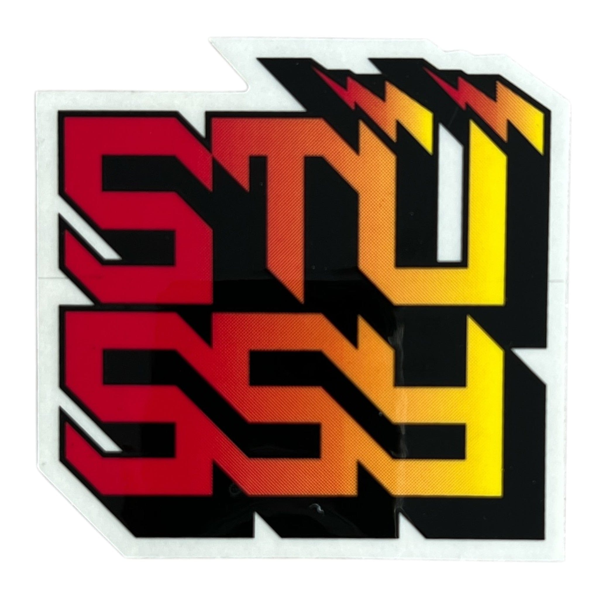 Colorful geometric design with red, orange, yellow, and black on a white background