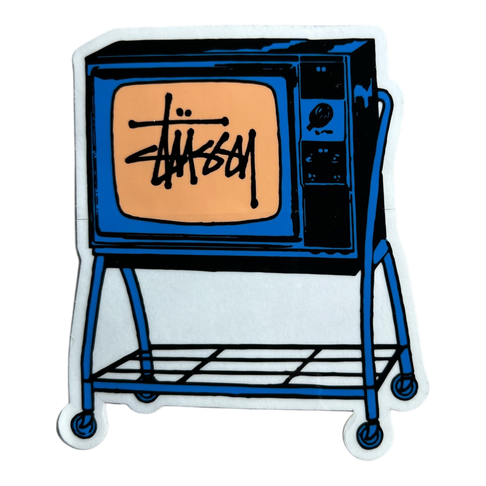 Cartoon-style television set with 'Stussy' logo on a white background