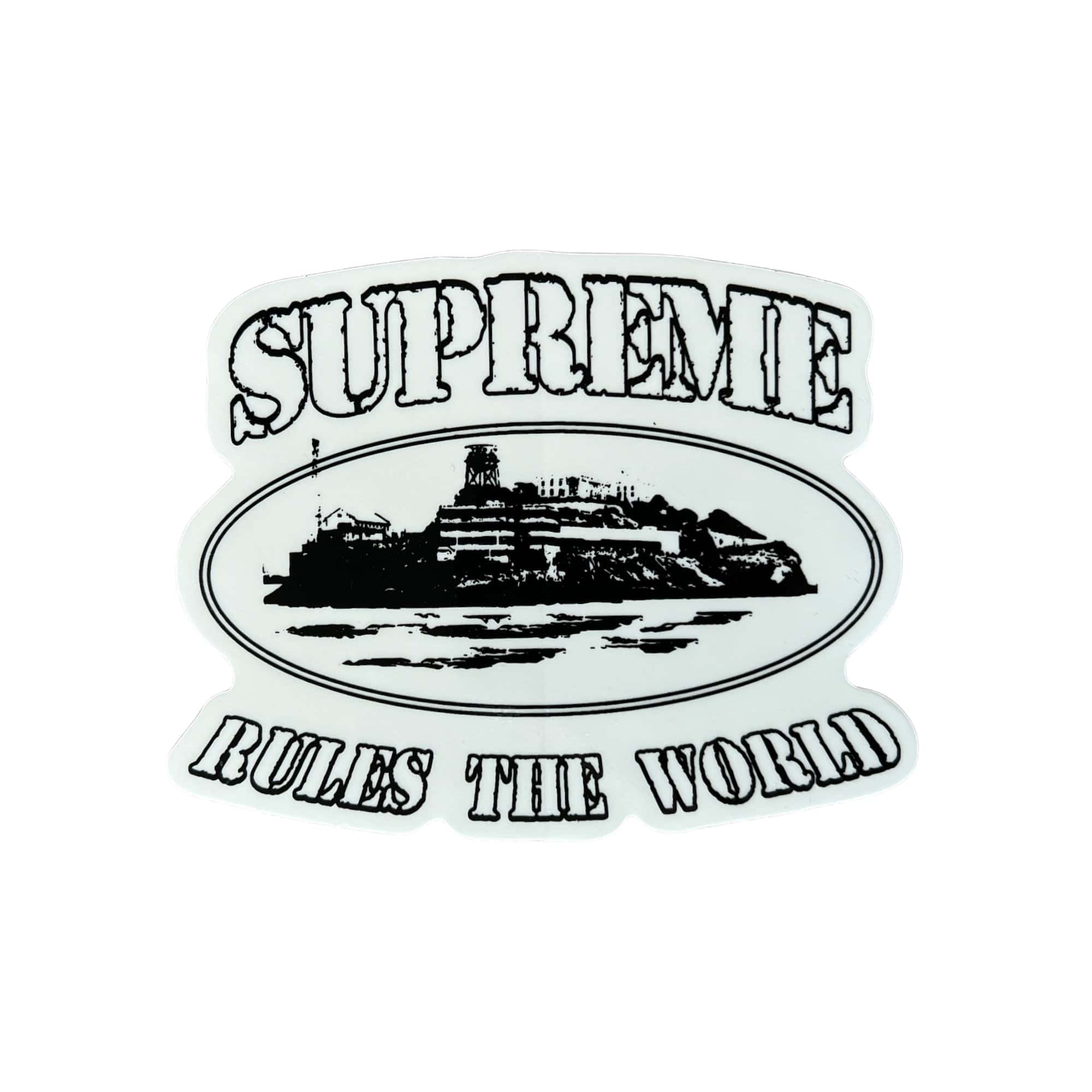 Supreme Corteiz Rules The World Sticker released during the Fall Winter season of 2023. The sticker measures 5"x4".