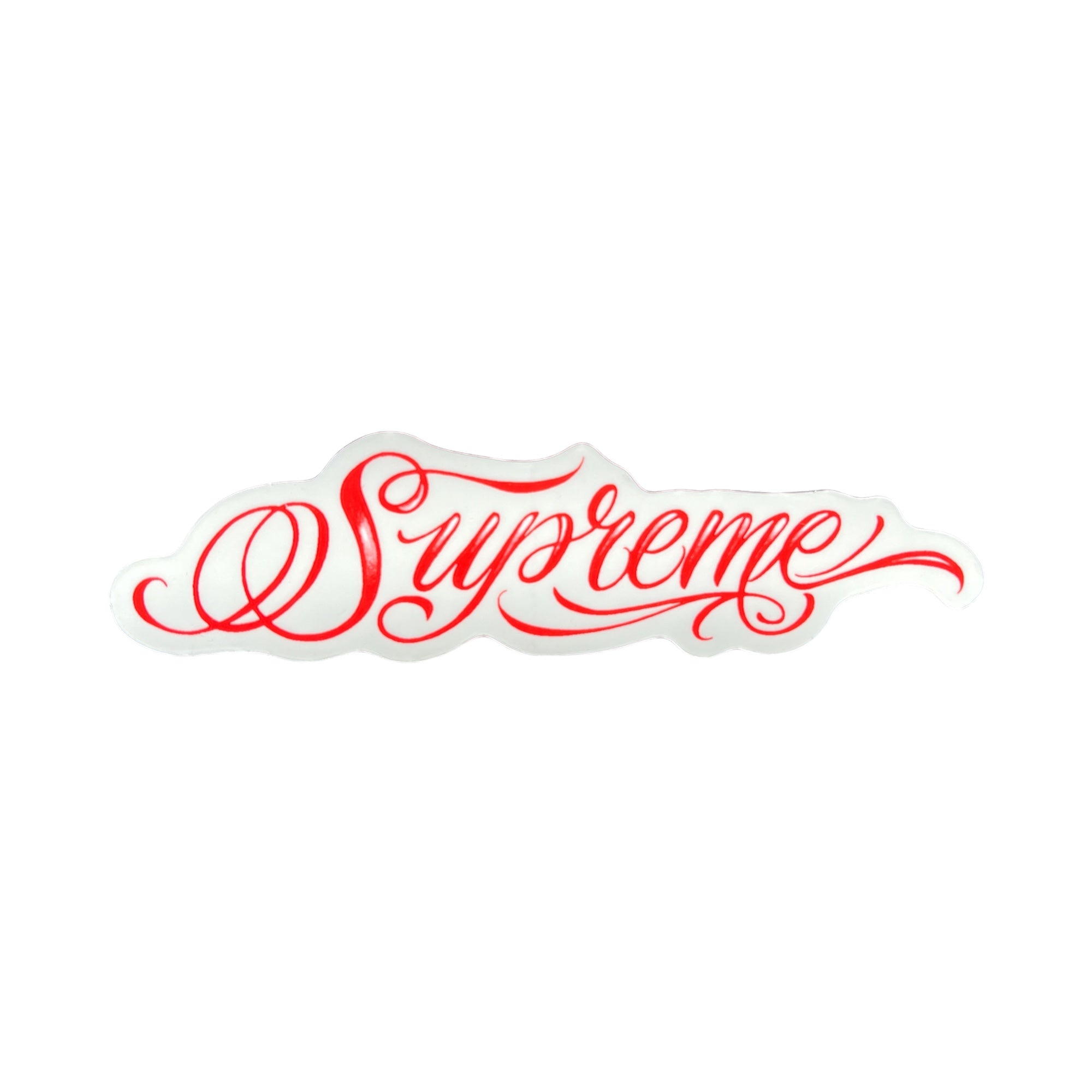 Supreme Script Sticker in red from the Fall Winter season of 2024.