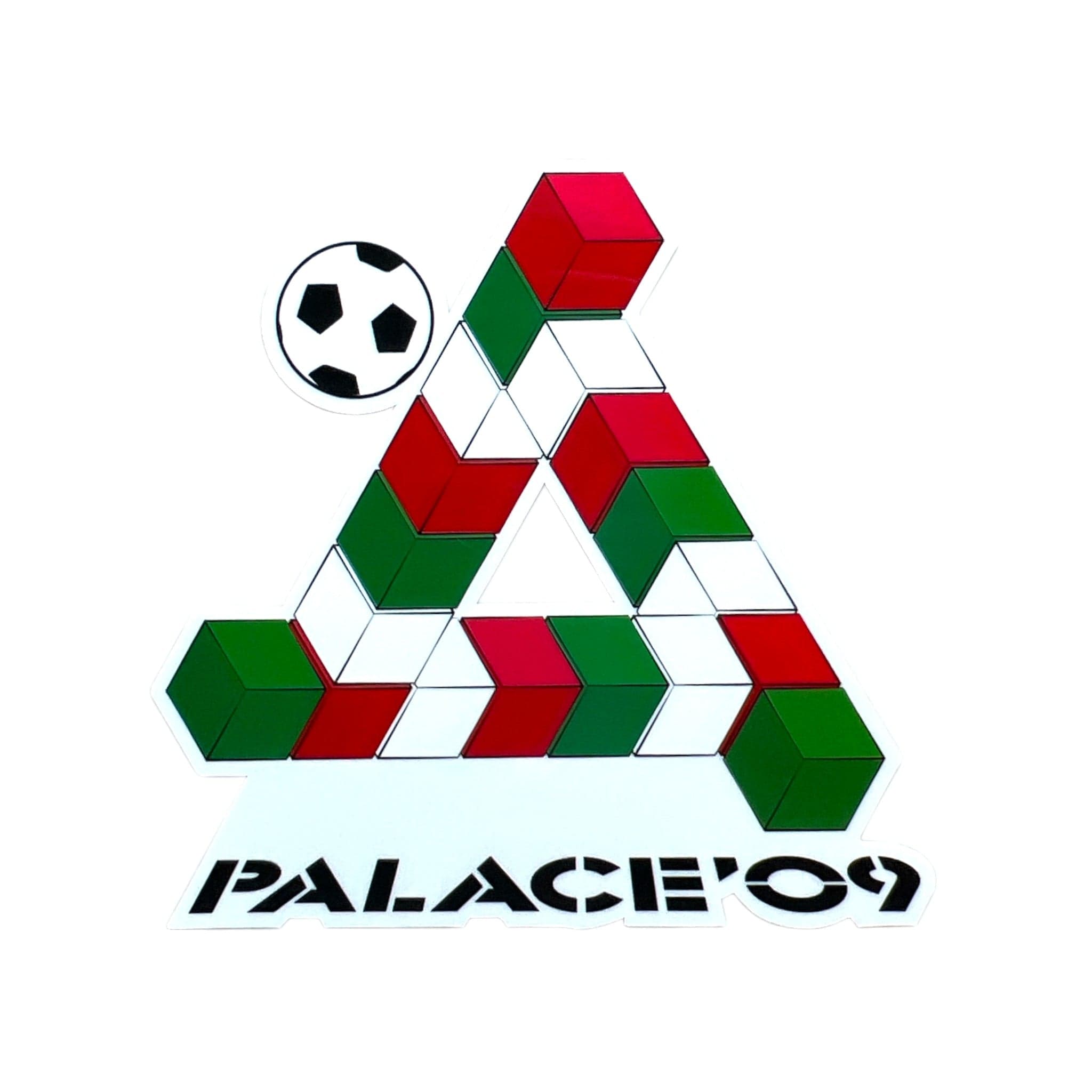 Triangular puzzle with red, green, and white colors and a soccer ball on a white background, featuring 'Palace'09' branding.