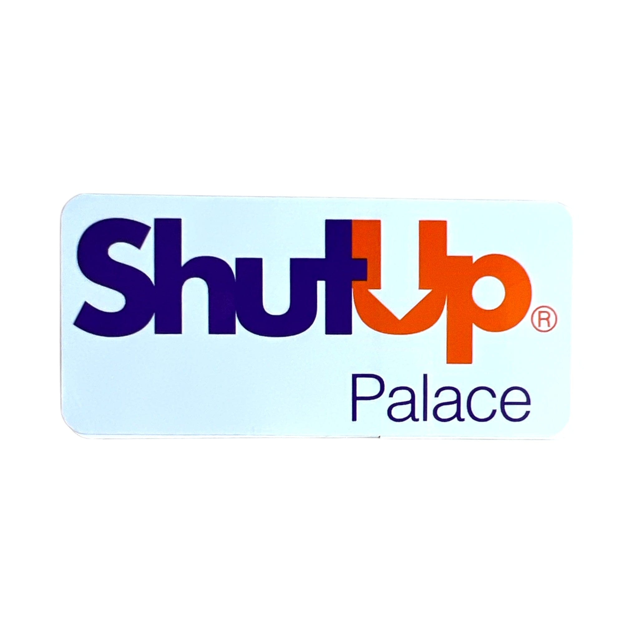 Logo of 'Shut Up Palace' with colorful text on a light blue background