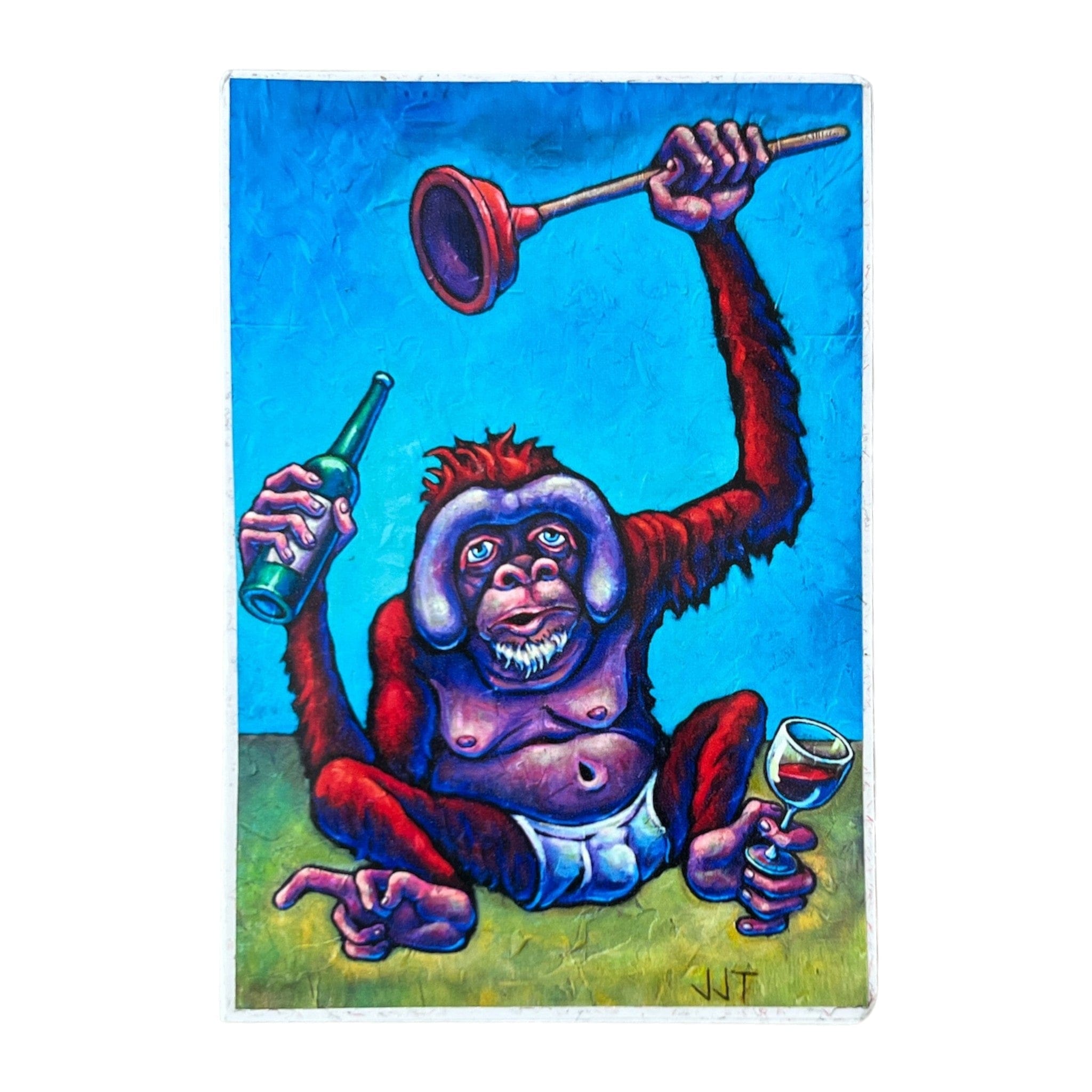 Strangelove Skateboards Drunk Ape with Plunger Sticker