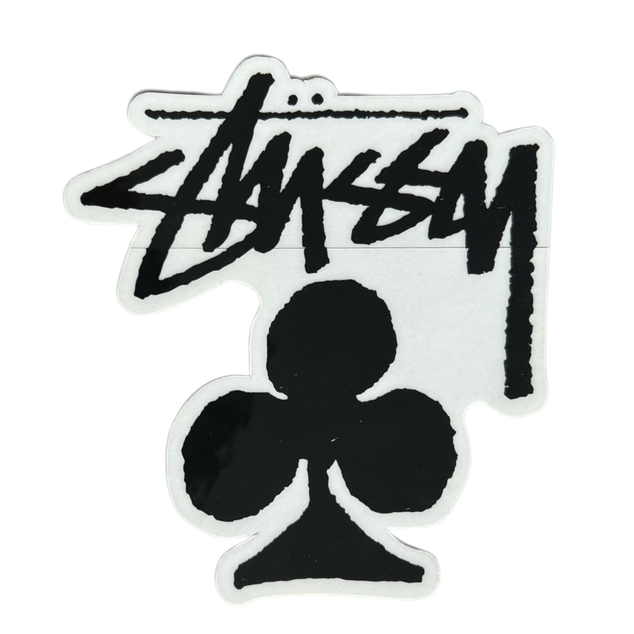 Stussy logo with a black clover symbol on a white background