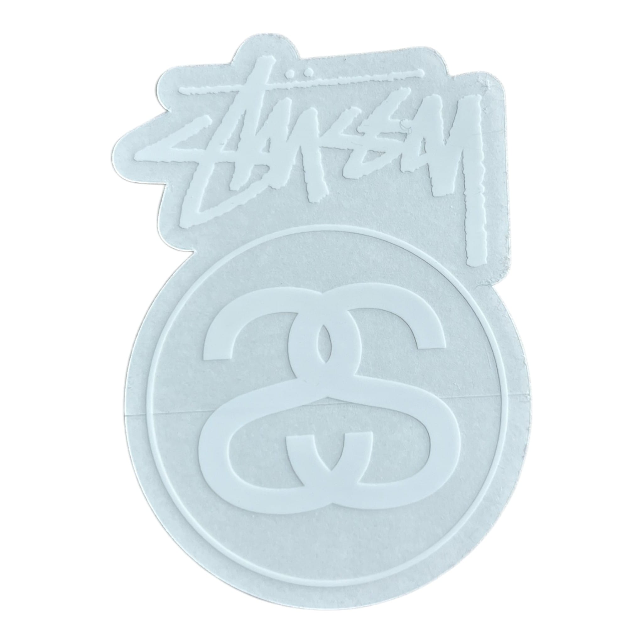 Stussy Painted Script Over Double Link White Small Sticker