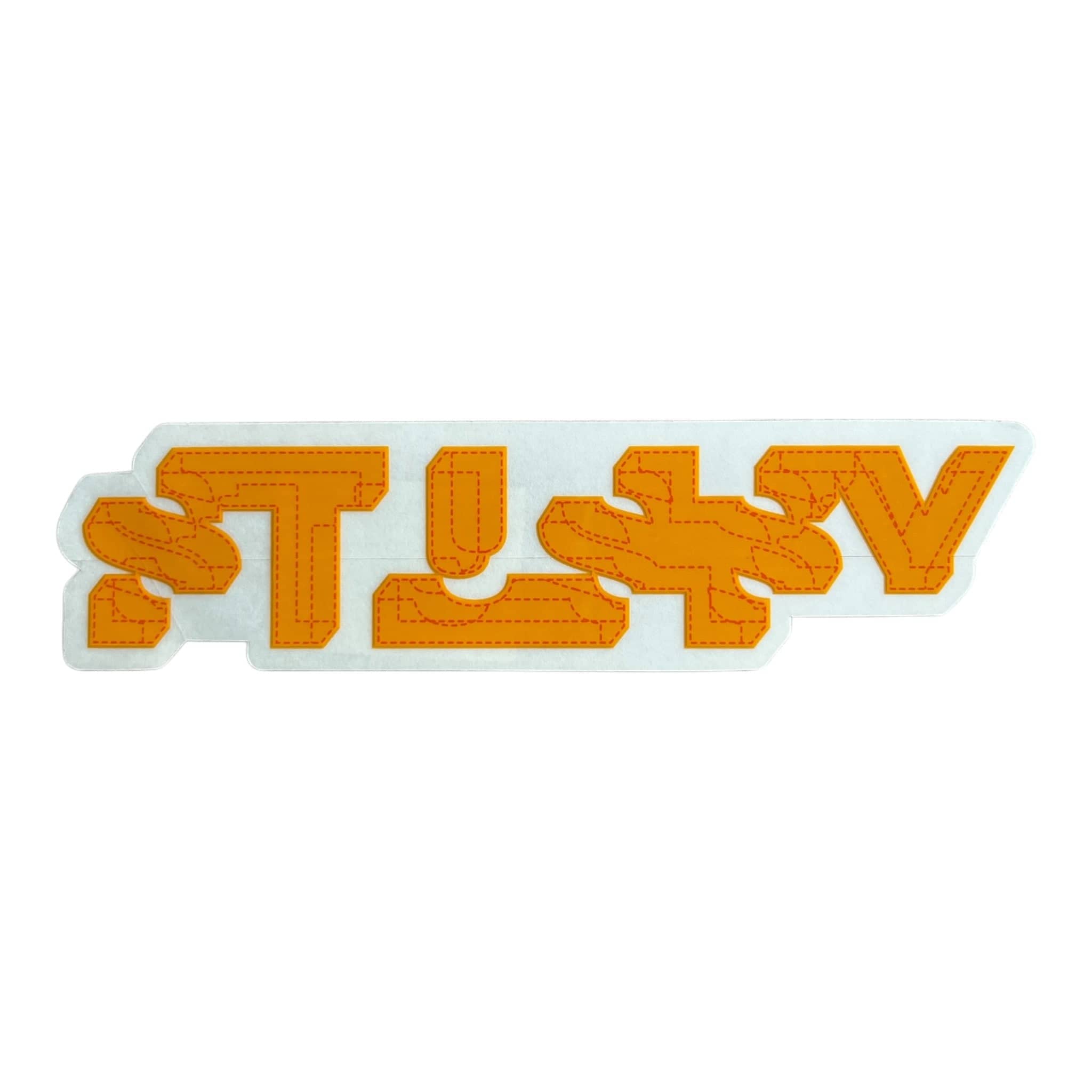 orange stussy sticker with geometric letters