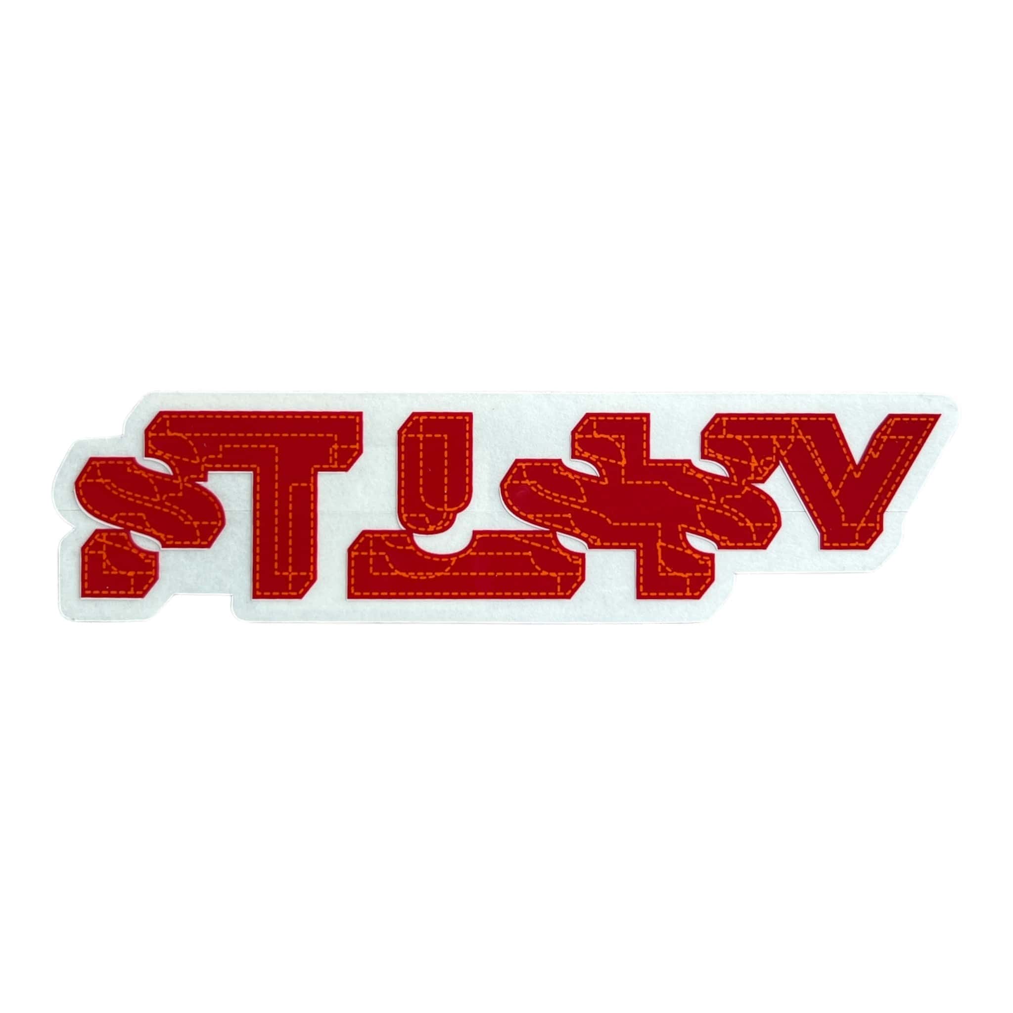 Red 'STUSSY' logo on a white background