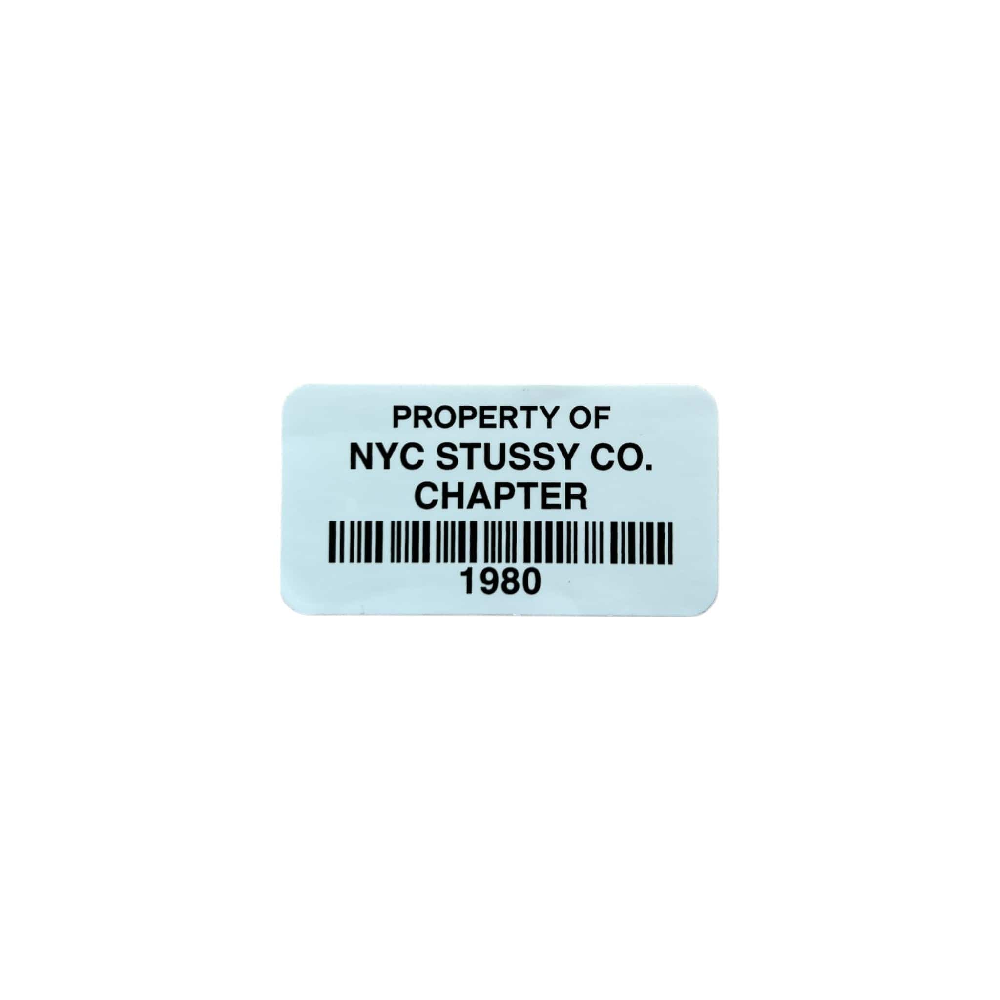 Stussy Property of NYC Stussy Co. Chapter Sticker black lettering on a white background