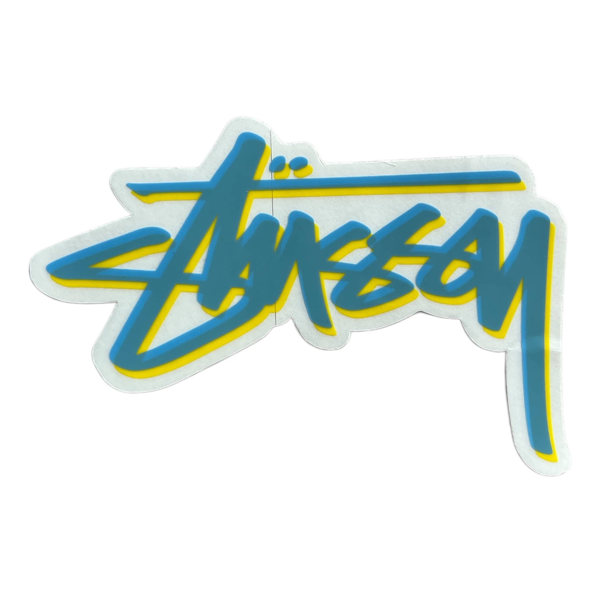 Stussy Script Blue with Yellow Outline Sticker