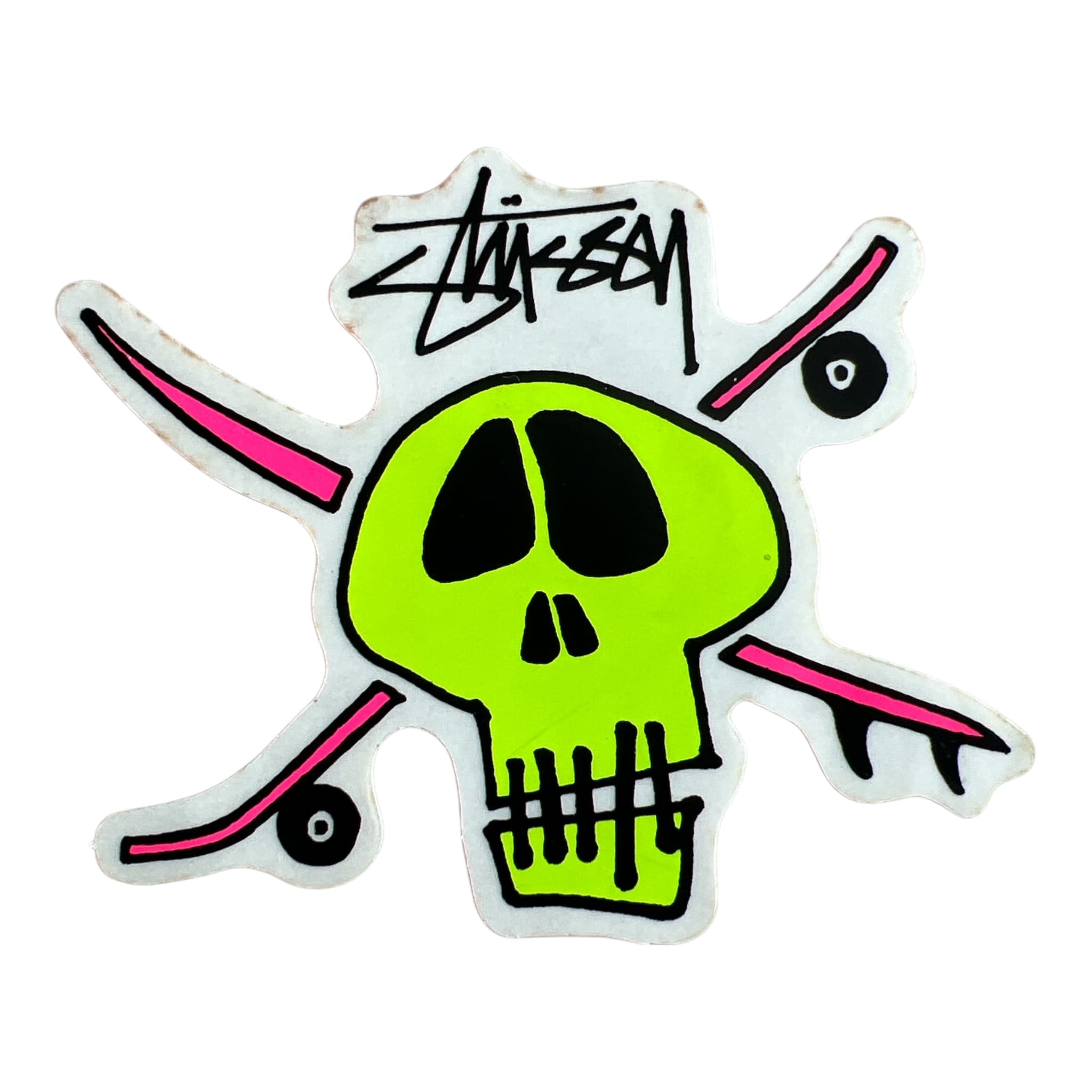 Stussy Skull and Boards Neon Green Sticker