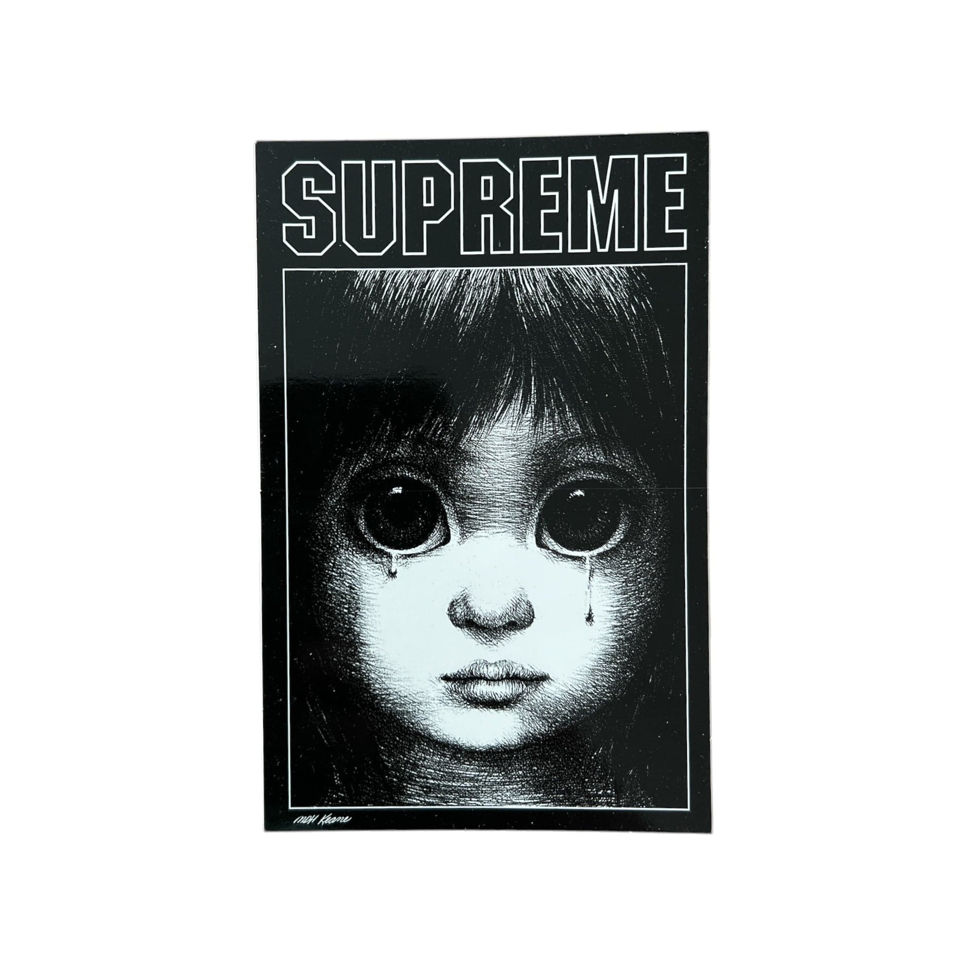 Supreme Margaret Keane Teardrop Sticker in black released during the Spring Summer of 2024. The sticker measures 6"x4".