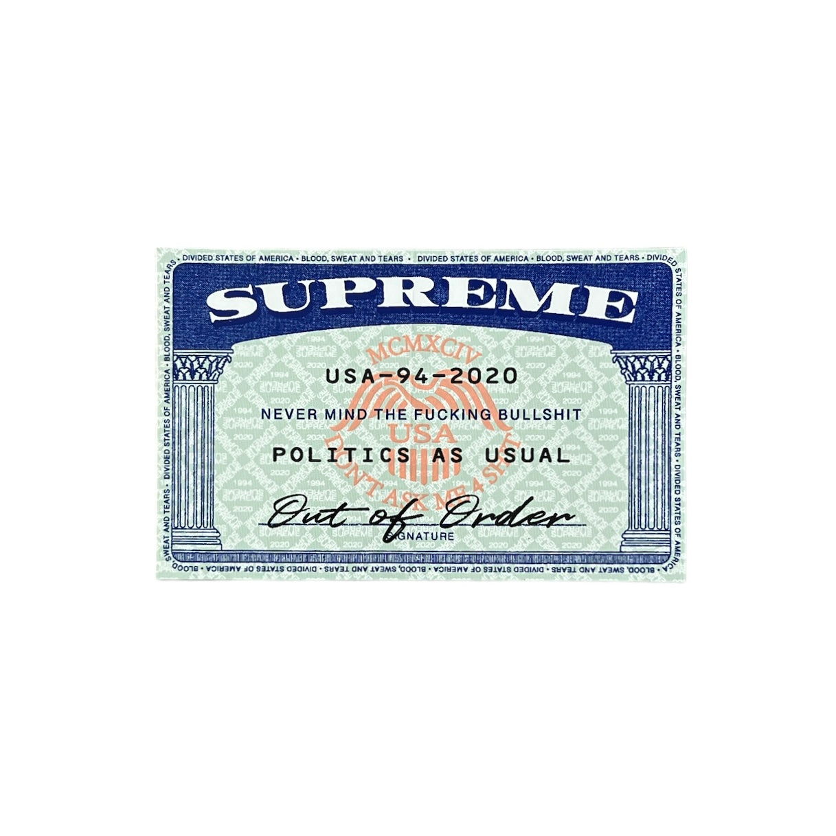 Supreme Social Security Card SSN Sticker SS20