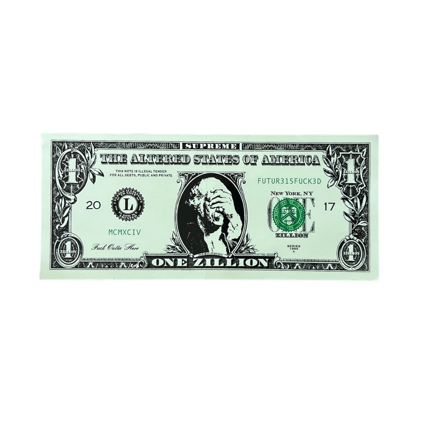 Supreme Zillion Dollar Bill Sticker FW17